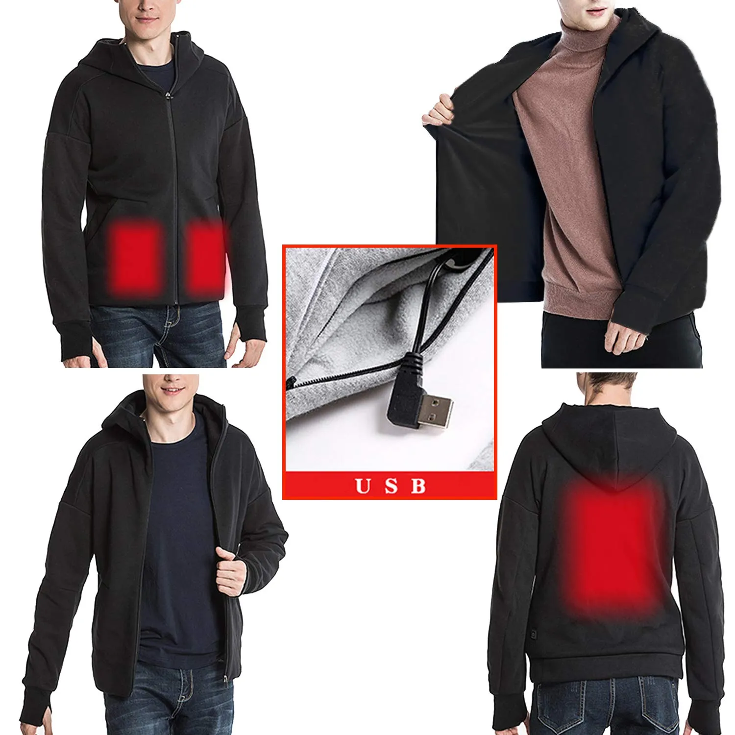 Anniou Mens Heated Hoodie Jacket