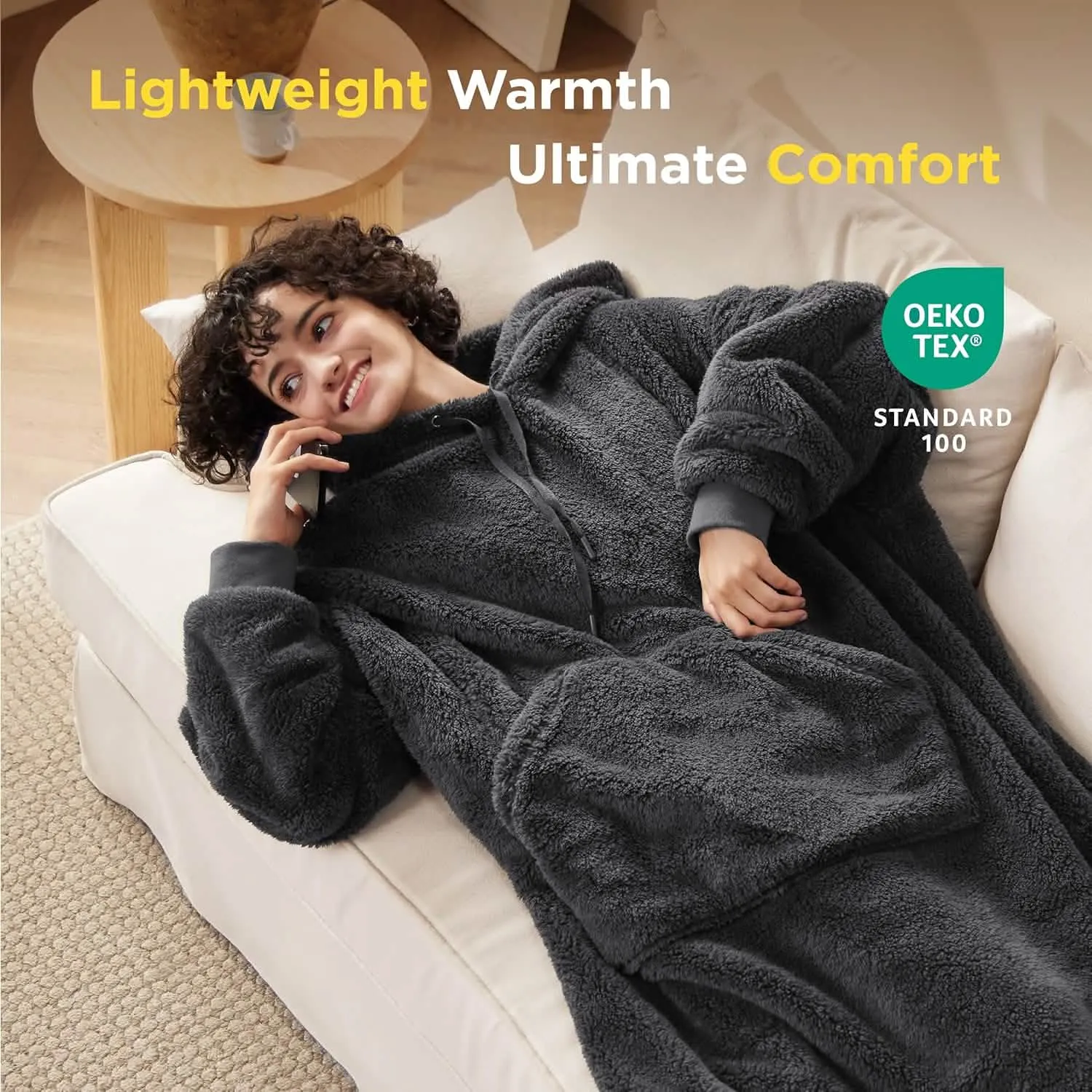 Bedsure Ultra Soft Long Shaggy Sherpa Hooded Blanket