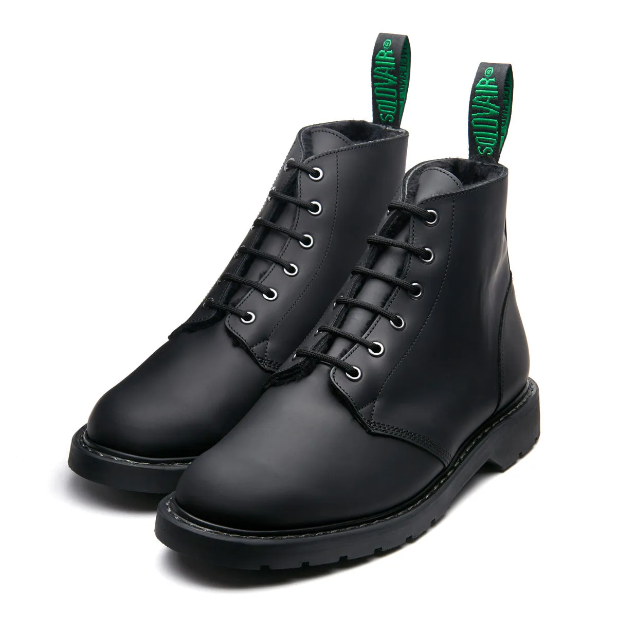 Black Greasy Shearling Lined 6 Eye Astronaut Boot