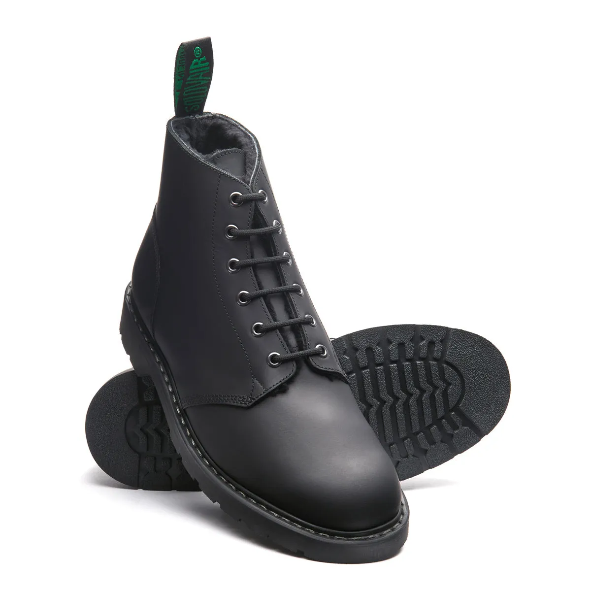 Black Greasy Shearling Lined 6 Eye Astronaut Boot