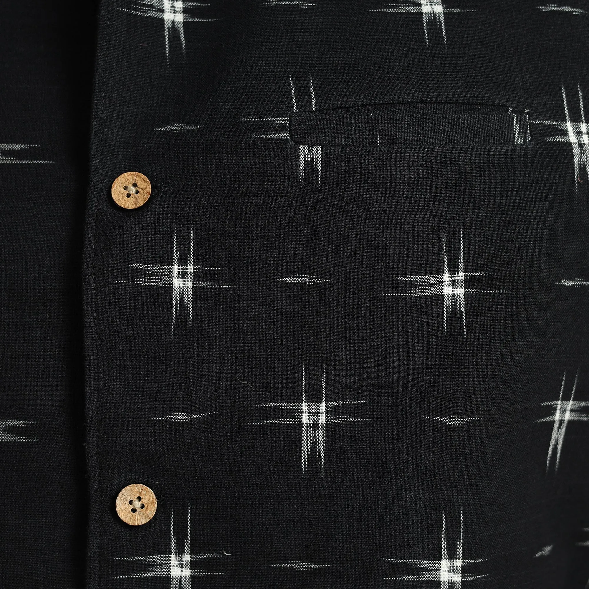 Black - Pochampally Double Ikat Handloom Cotton Men Nehru Jacket 04