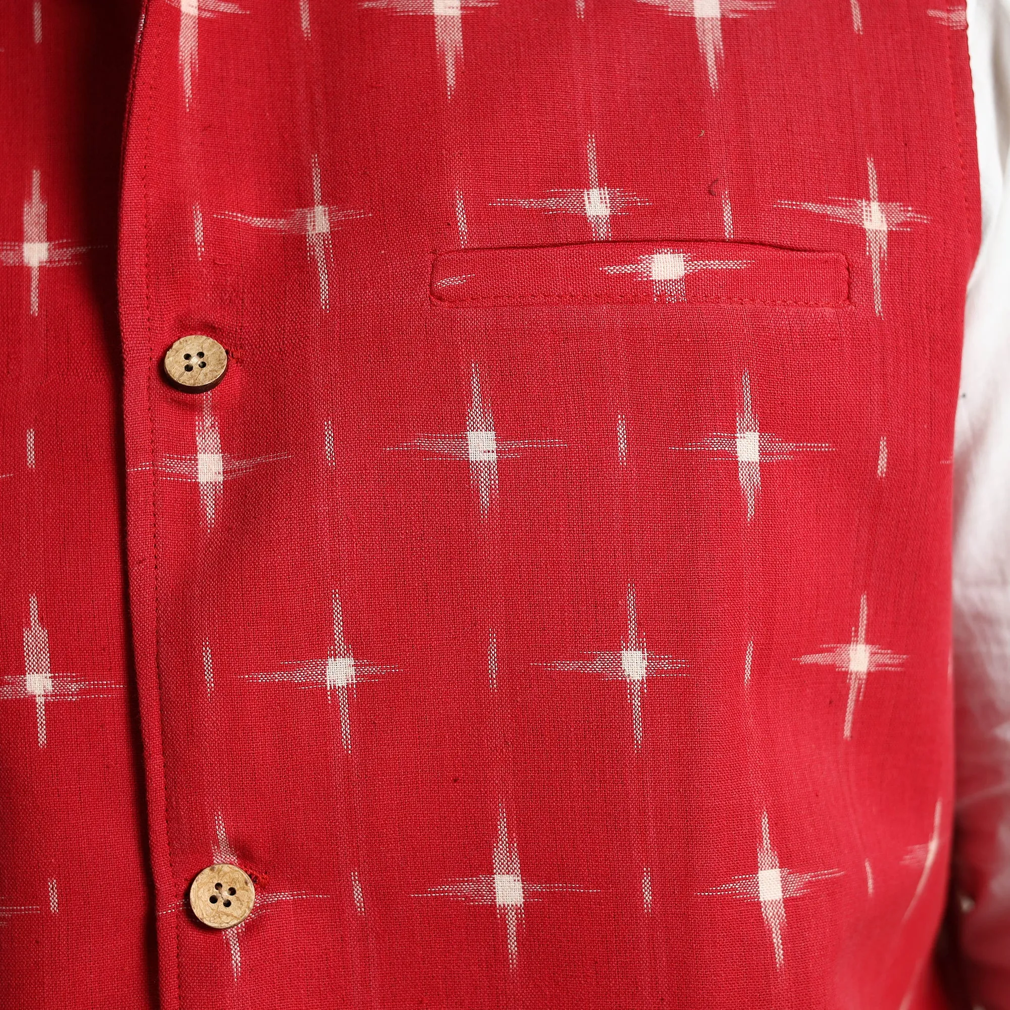 Black - Pochampally Double Ikat Handloom Cotton Men Nehru Jacket 09