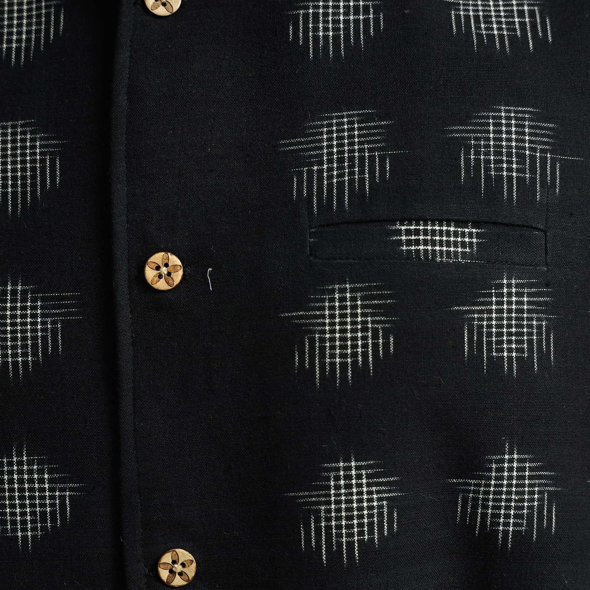 Black - Pochampally Double Ikat Handloom Cotton Men Nehru Jacket