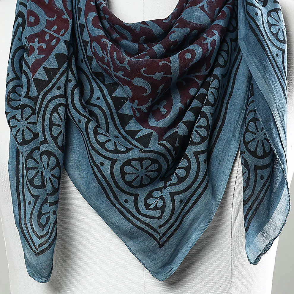 Blue - Bagru Block Printed Mul Cotton Scarf