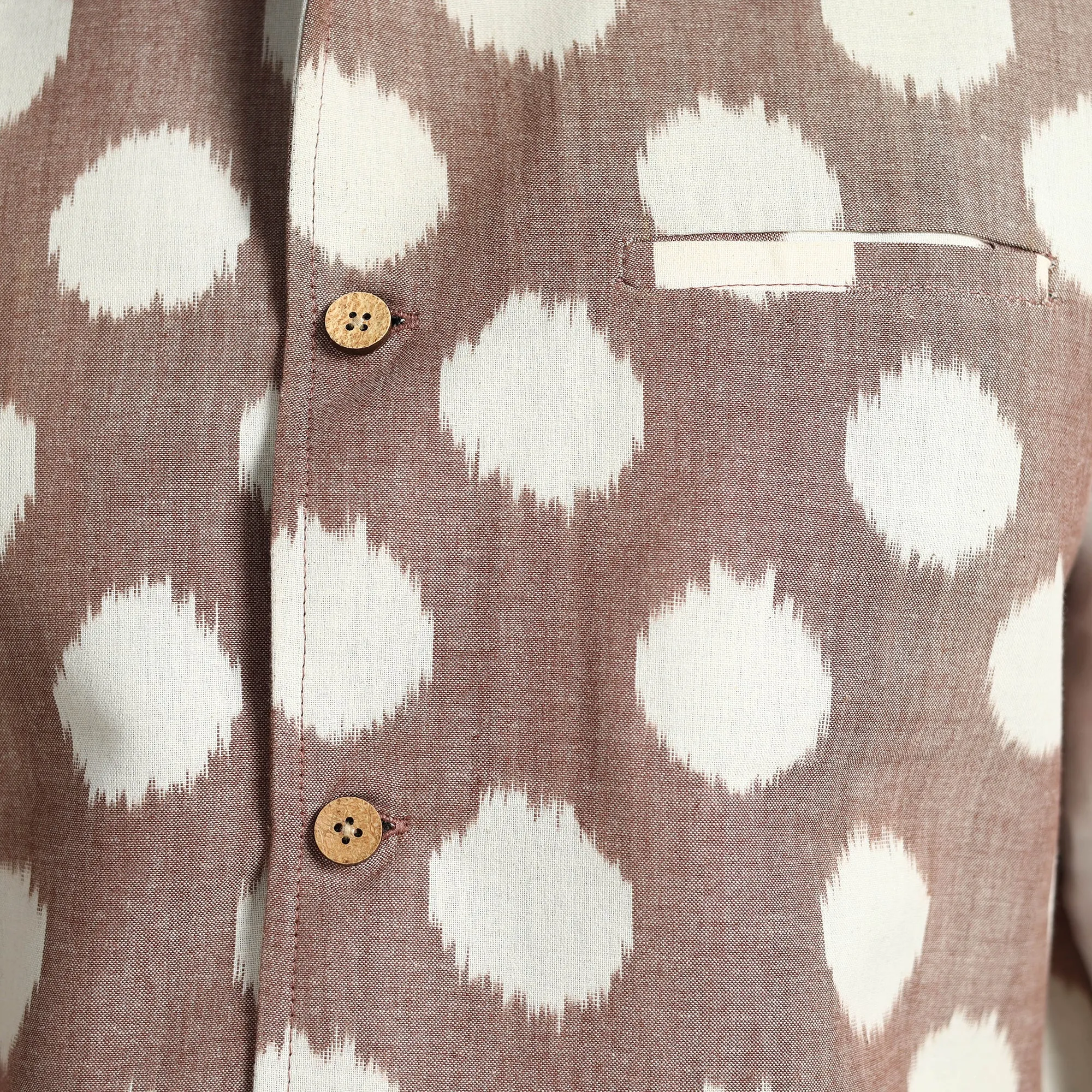 Brown - Pochampally Double Ikat Handloom Cotton Men Nehru Jacket 05