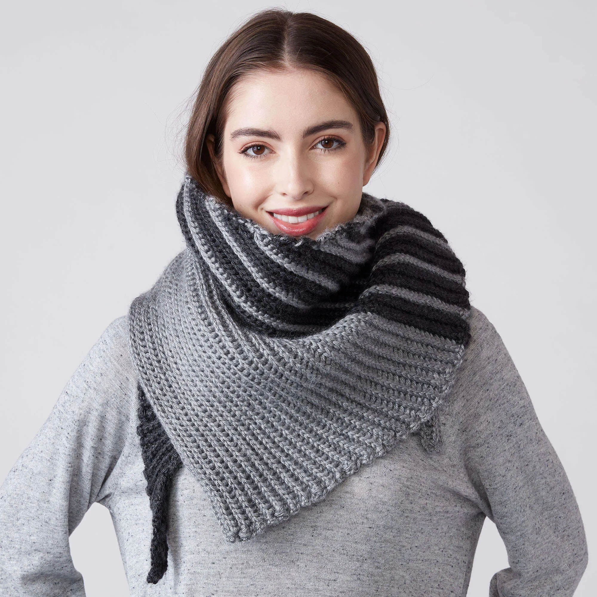 Caron Grays On A Bias Crochet Shawl