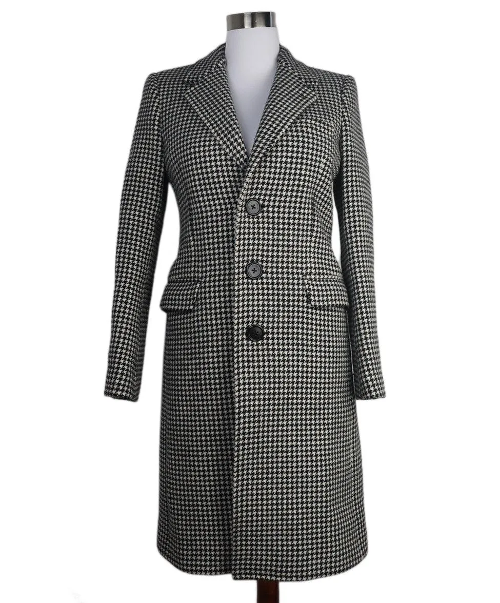 Celine Black & White Houndstooth Wool Coat sz 2
