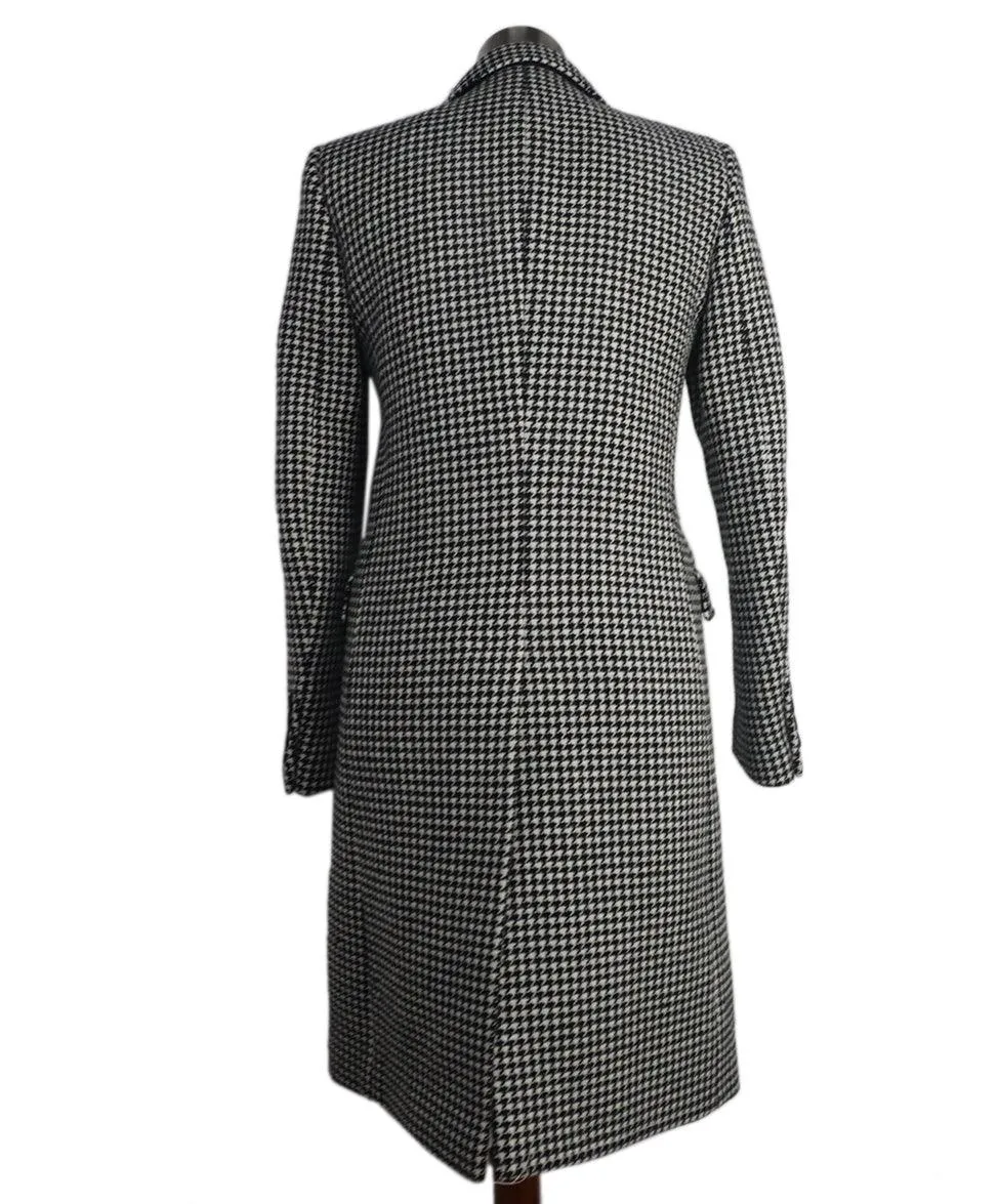 Celine Black & White Houndstooth Wool Coat sz 2