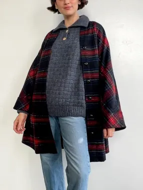 Classic Wool Plaid Swing Coat (S/M)