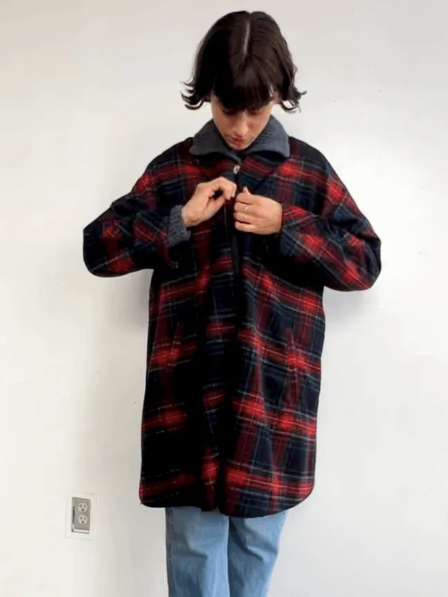 Classic Wool Plaid Swing Coat (S/M)