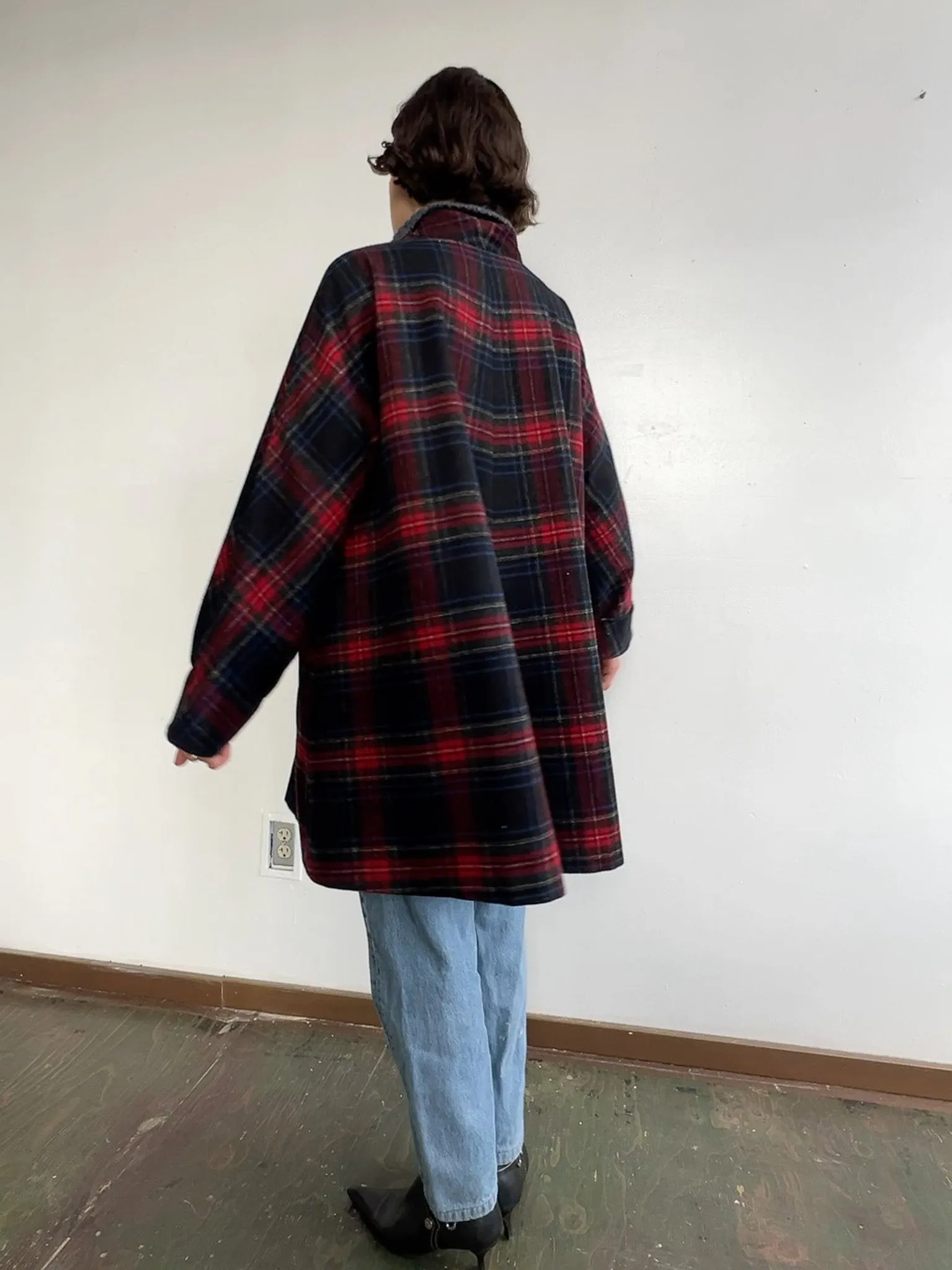 Classic Wool Plaid Swing Coat (S/M)
