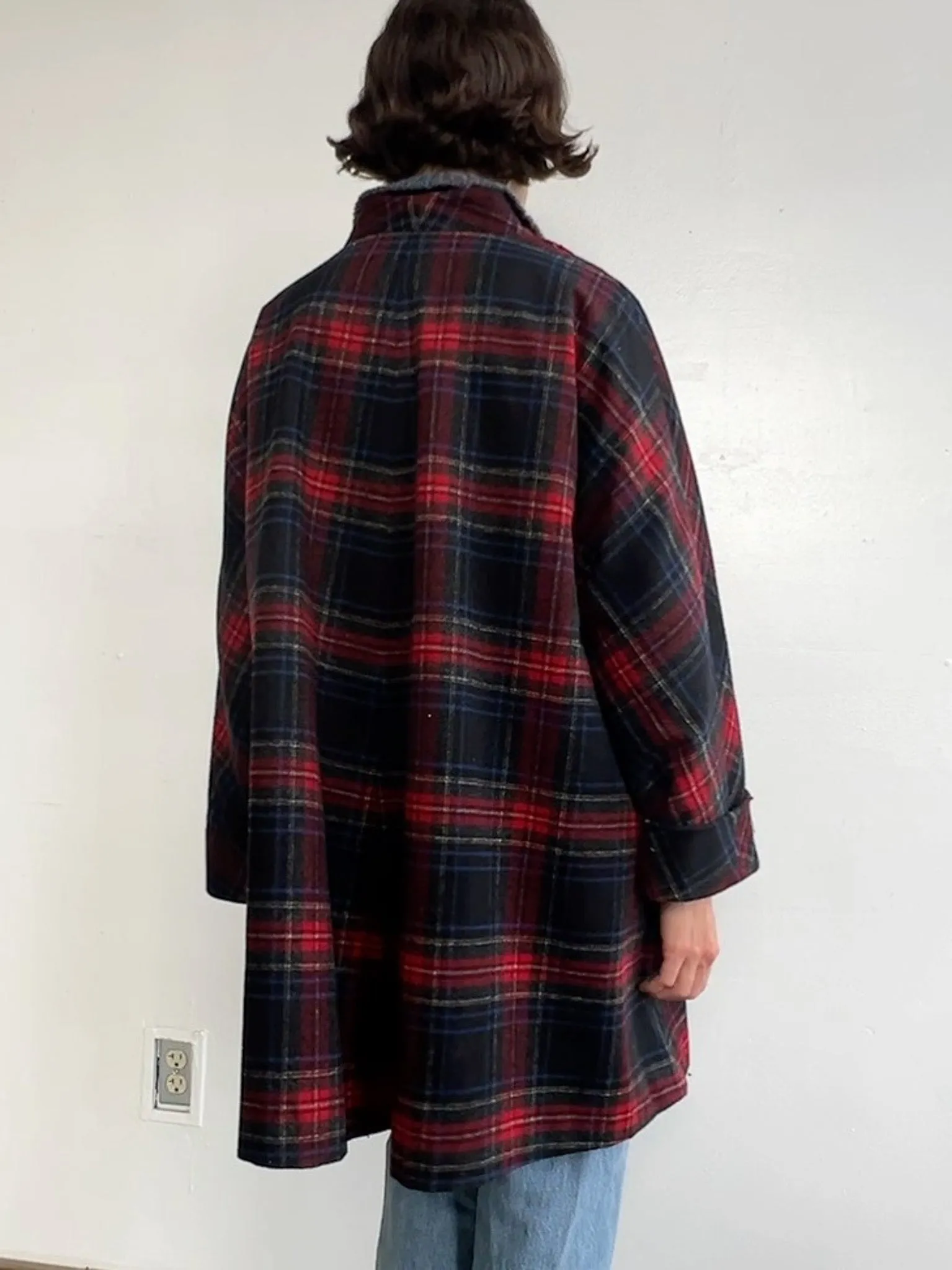 Classic Wool Plaid Swing Coat (S/M)