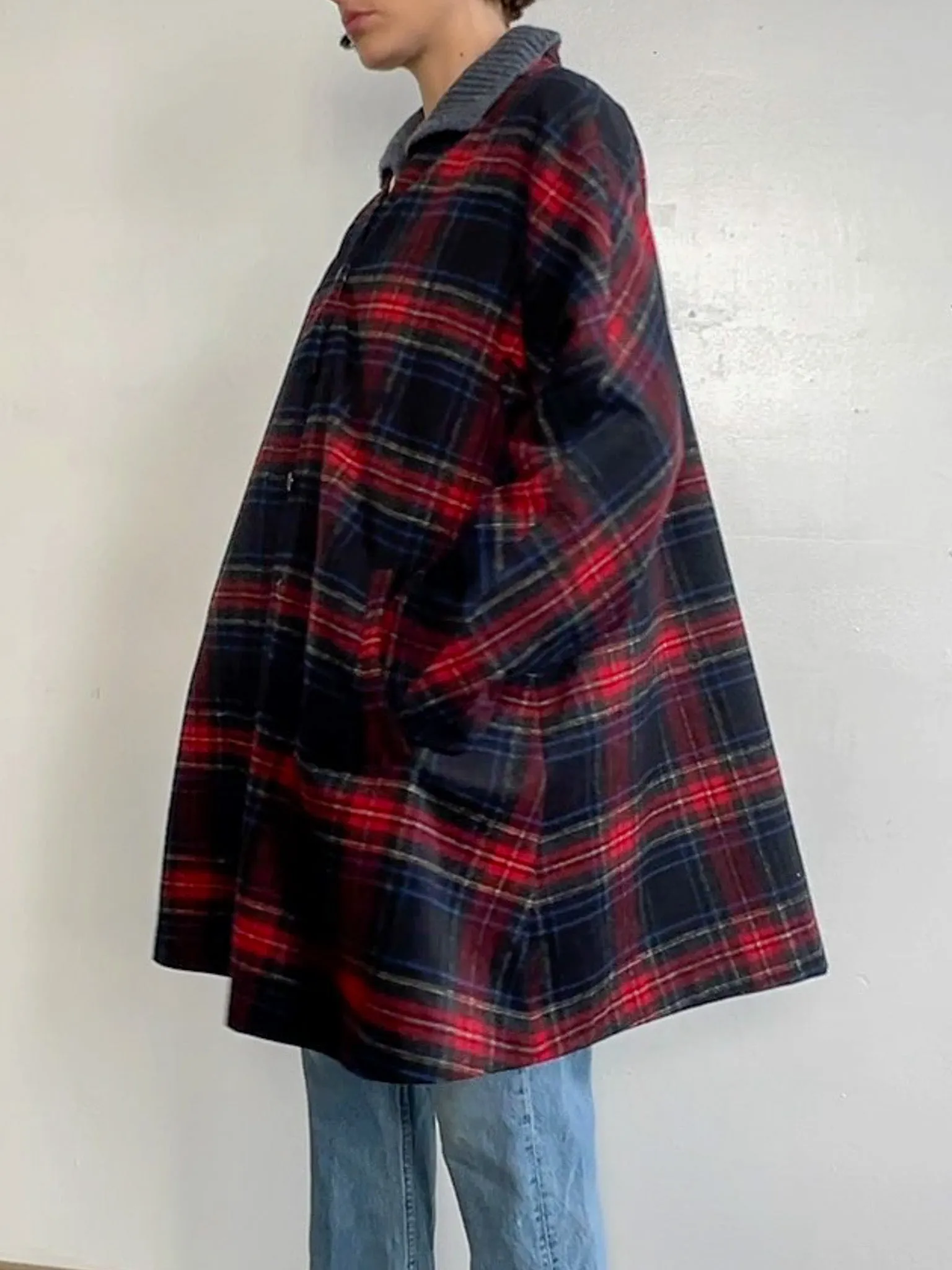 Classic Wool Plaid Swing Coat (S/M)