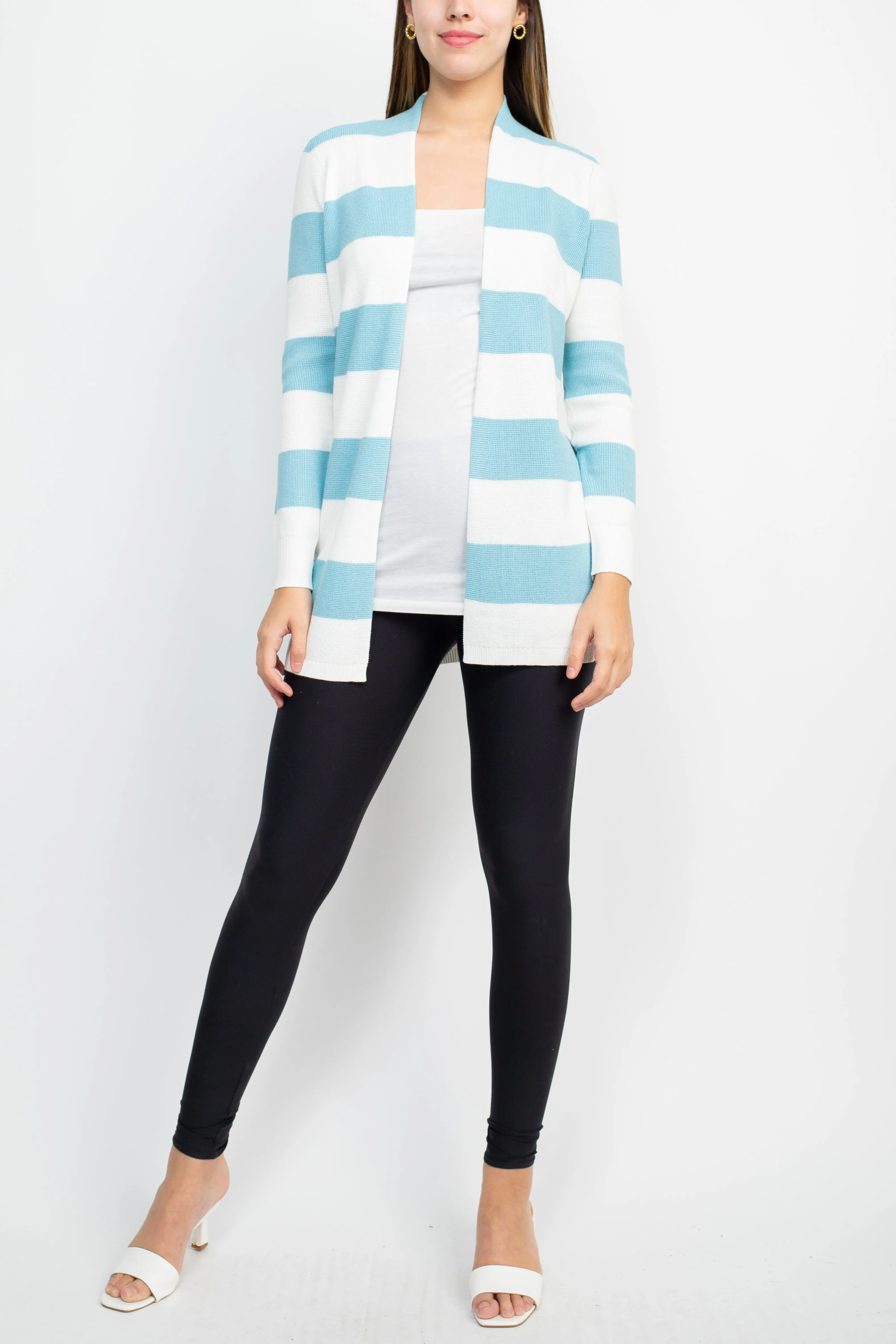 Cyrus Open Front Long Sleeve Stripe Pattern Knit Jacket