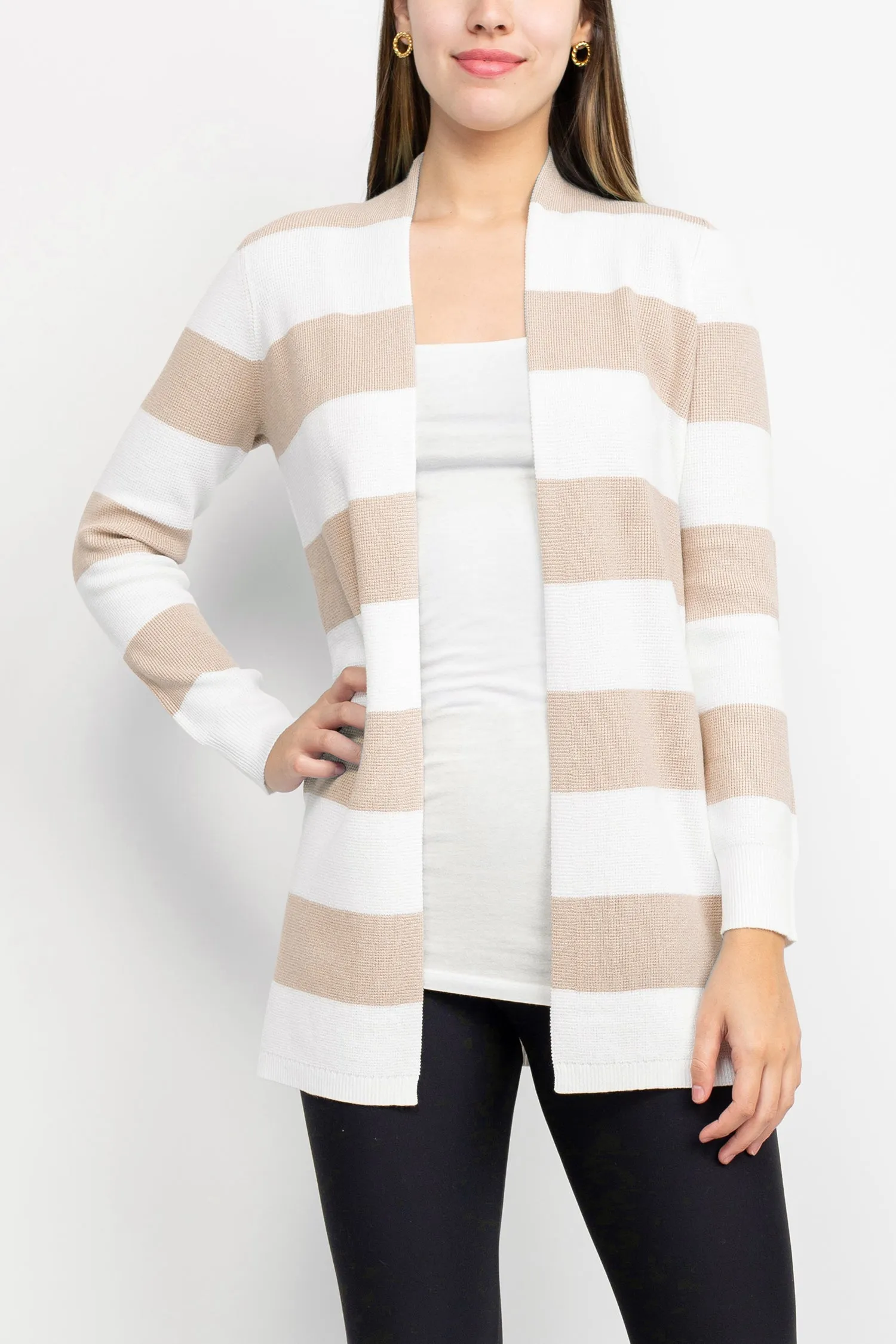 Cyrus Open Front Long Sleeve Stripe Pattern Knit Jacket
