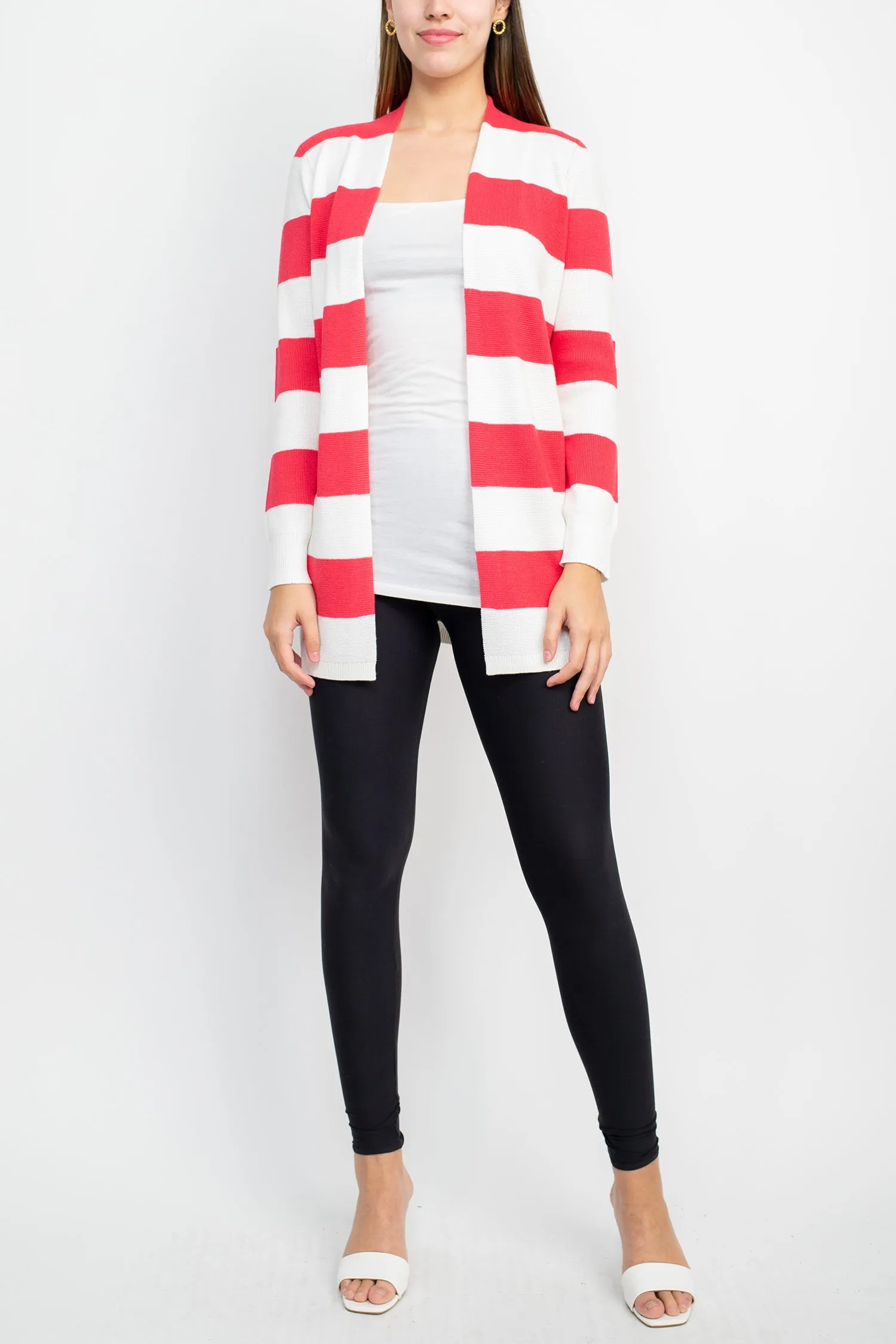 Cyrus Open Front Long Sleeve Stripe Pattern Knit Jacket