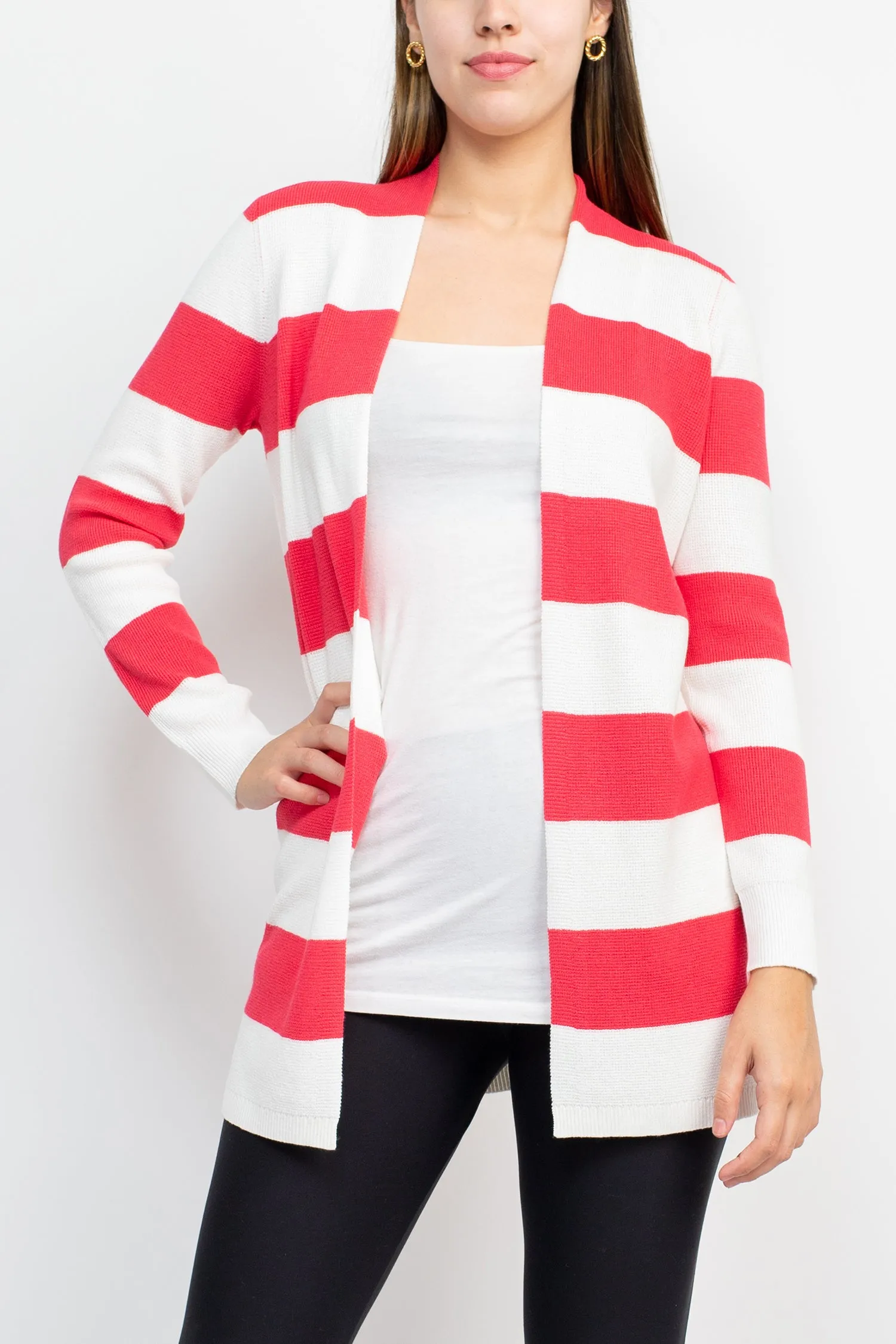 Cyrus Open Front Long Sleeve Stripe Pattern Knit Jacket