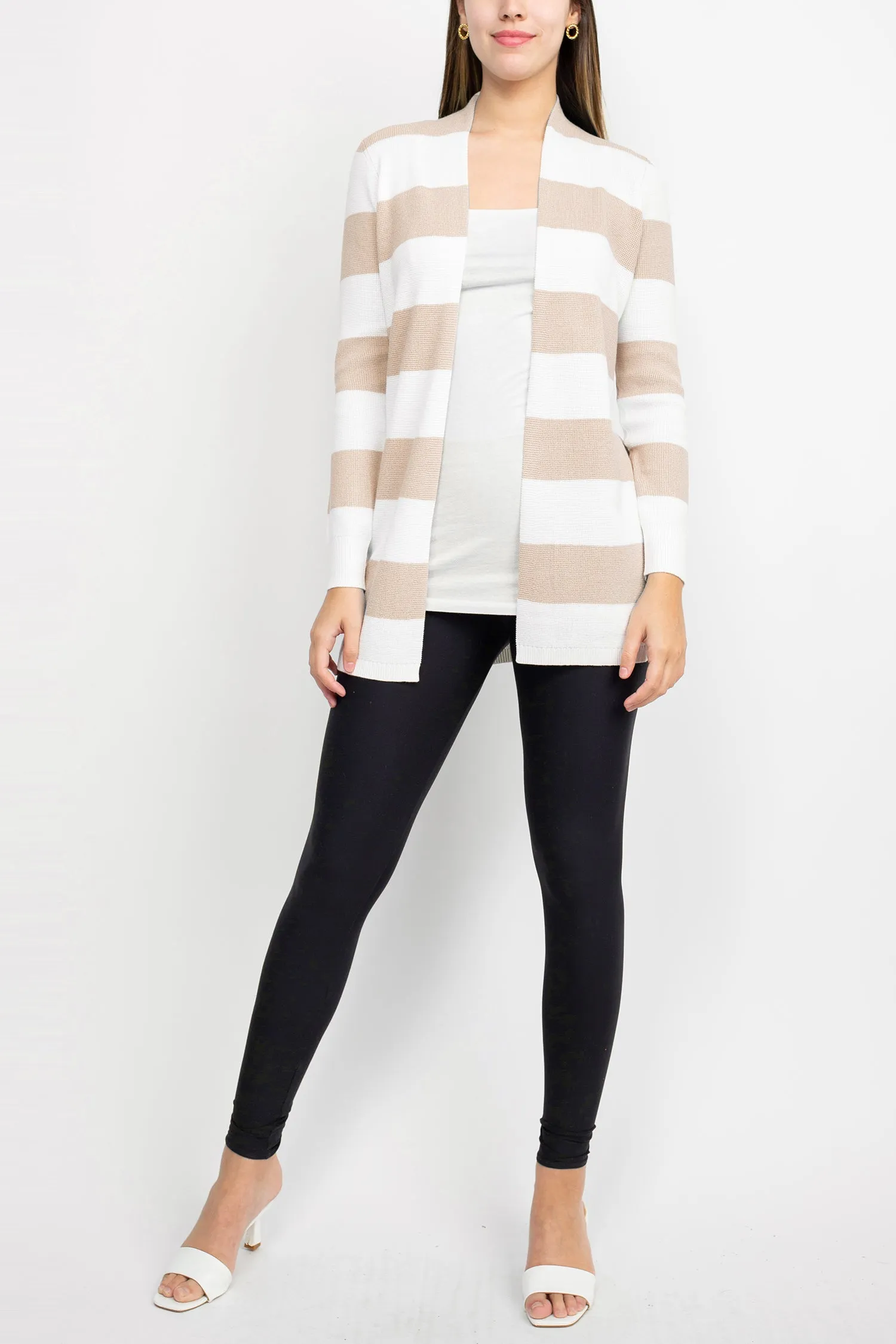 Cyrus Open Front Long Sleeve Stripe Pattern Knit Jacket