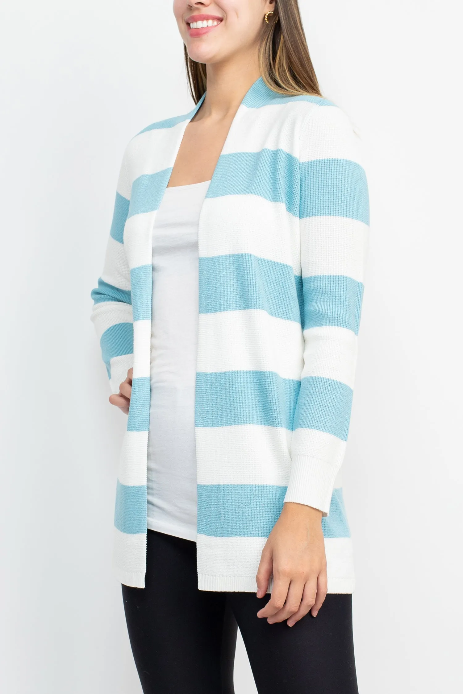 Cyrus Open Front Long Sleeve Stripe Pattern Knit Jacket