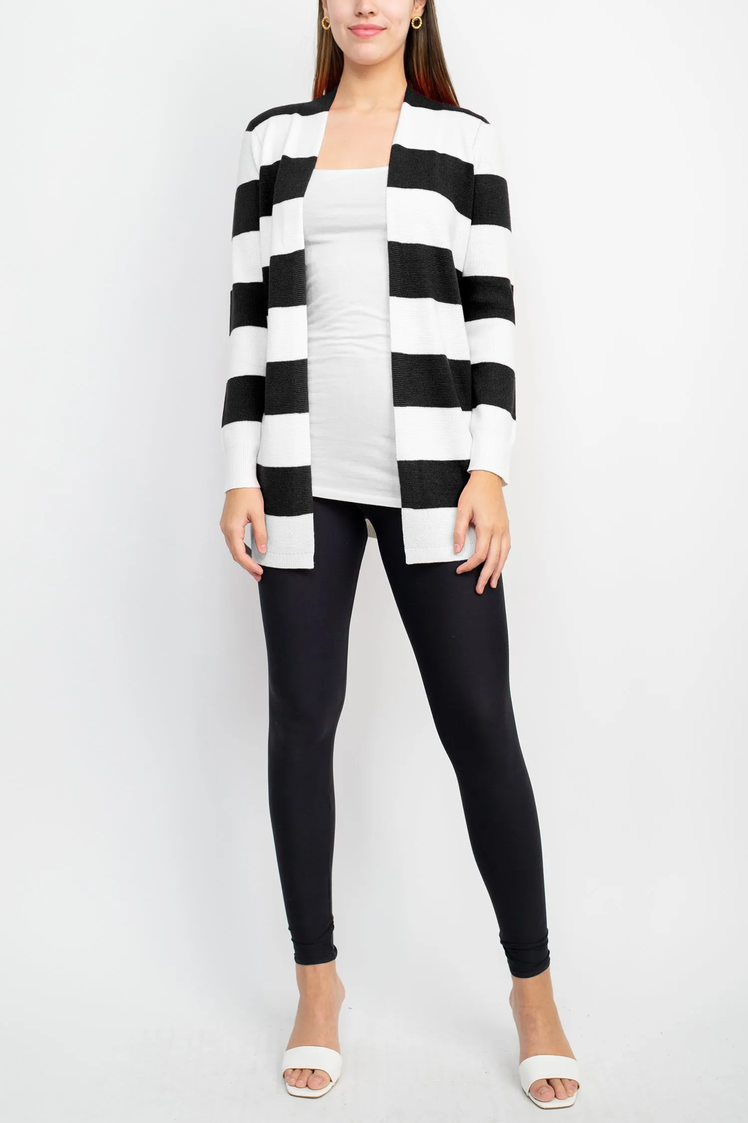 Cyrus Open Front Long Sleeve Stripe Pattern Knit Jacket
