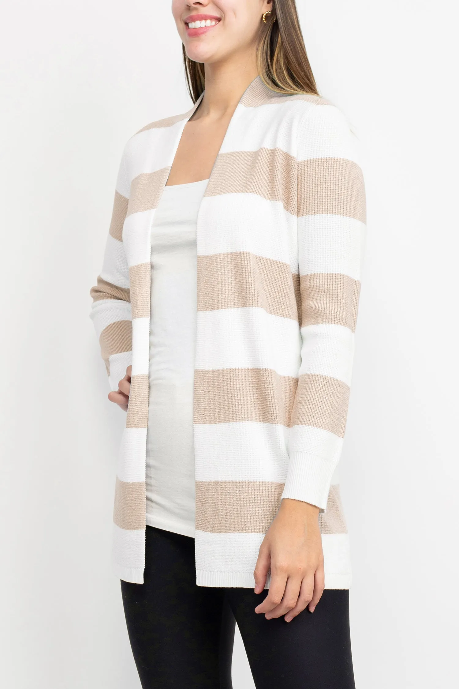 Cyrus Open Front Long Sleeve Stripe Pattern Knit Jacket