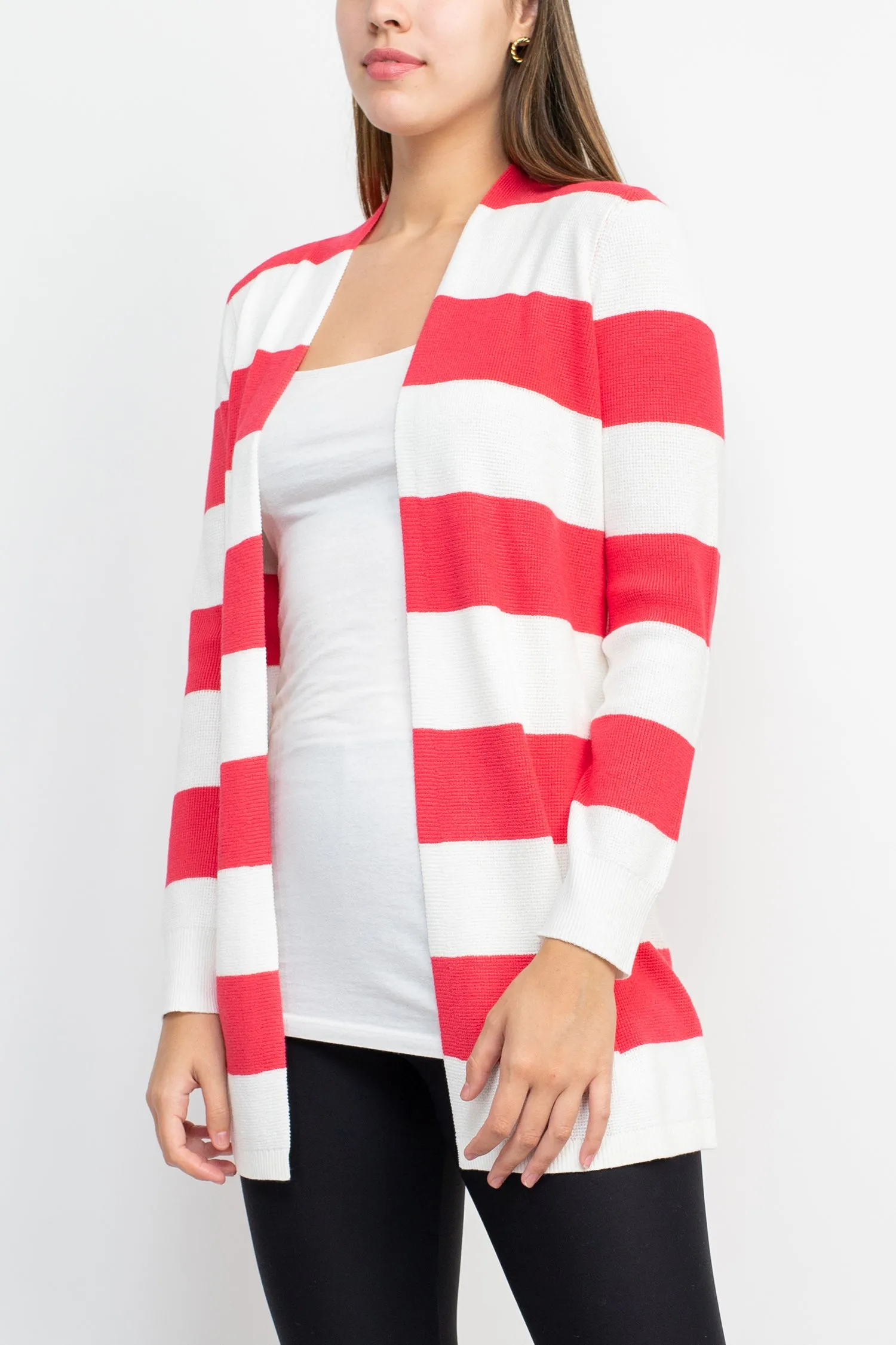 Cyrus Open Front Long Sleeve Stripe Pattern Knit Jacket
