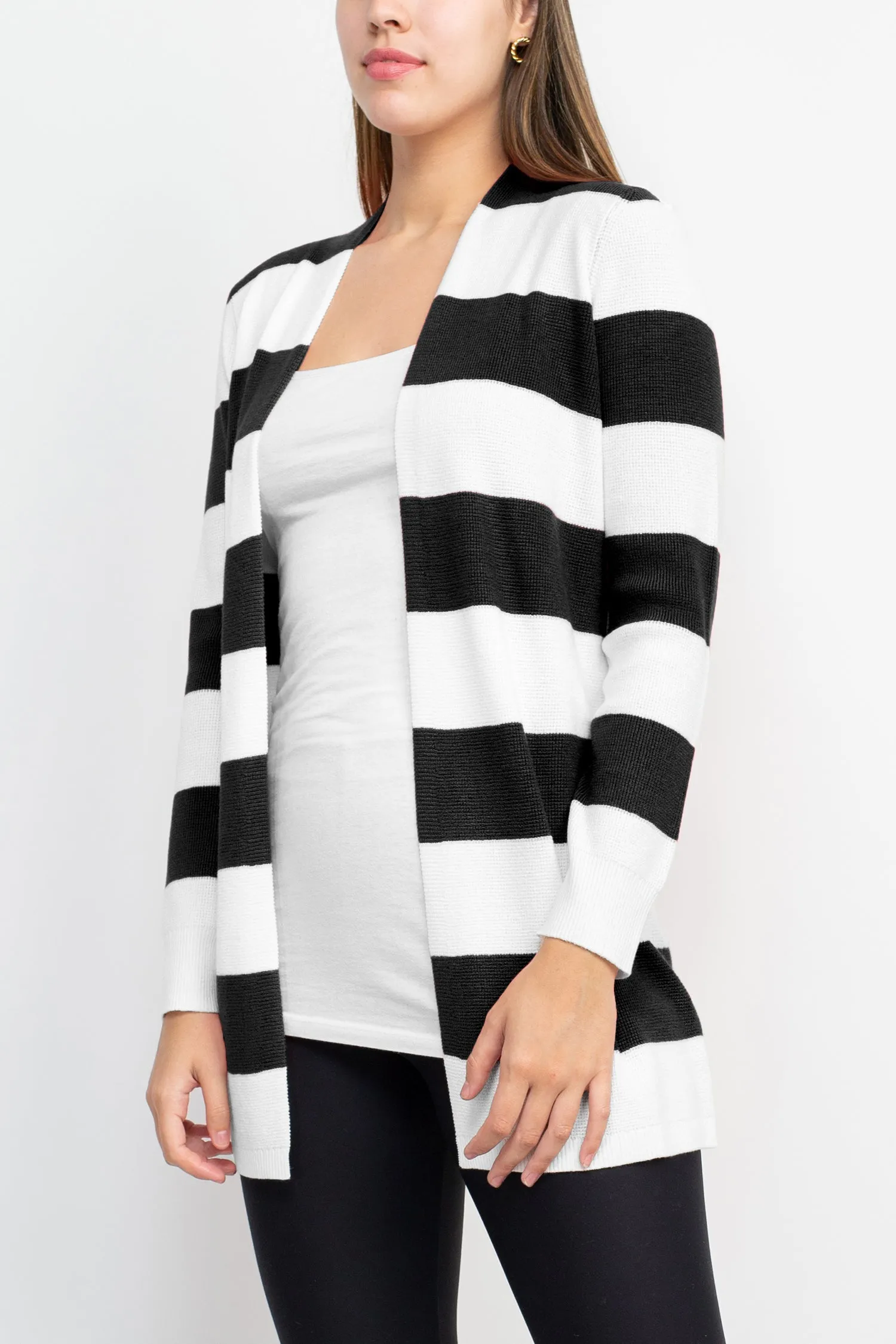 Cyrus Open Front Long Sleeve Stripe Pattern Knit Jacket