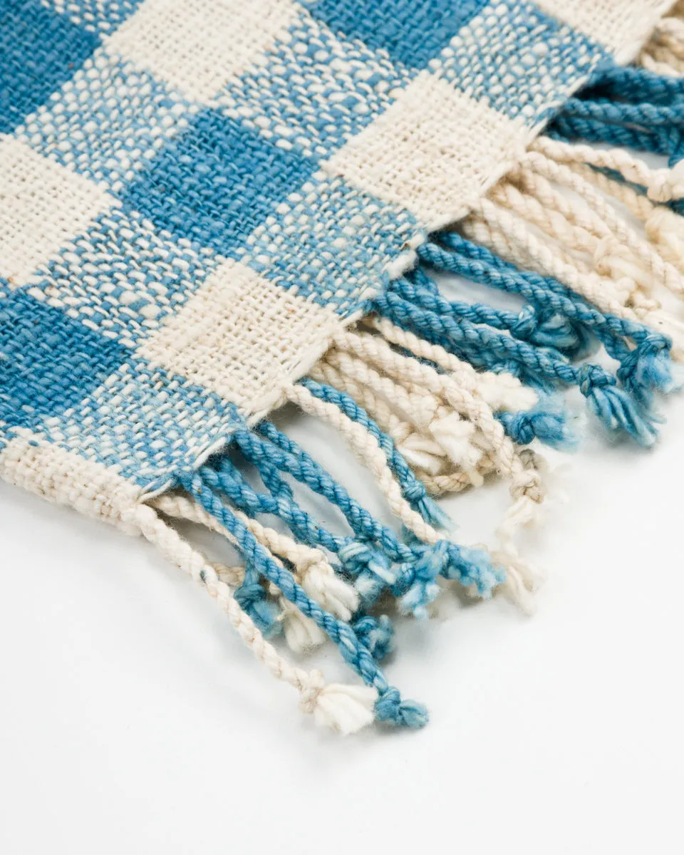Handwoven Cotton Throw - Indigo / White Plaid Large
