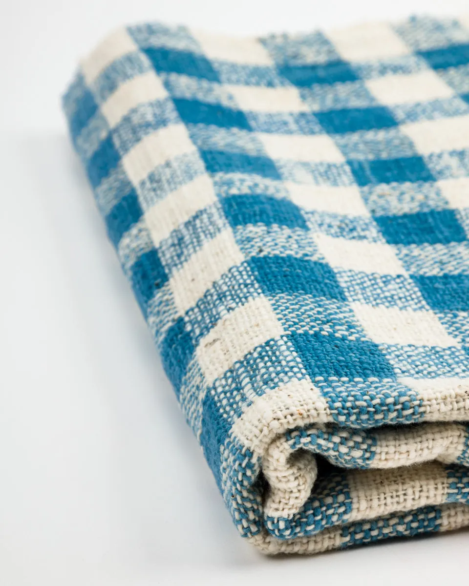 Handwoven Cotton Throw - Indigo / White Plaid Large