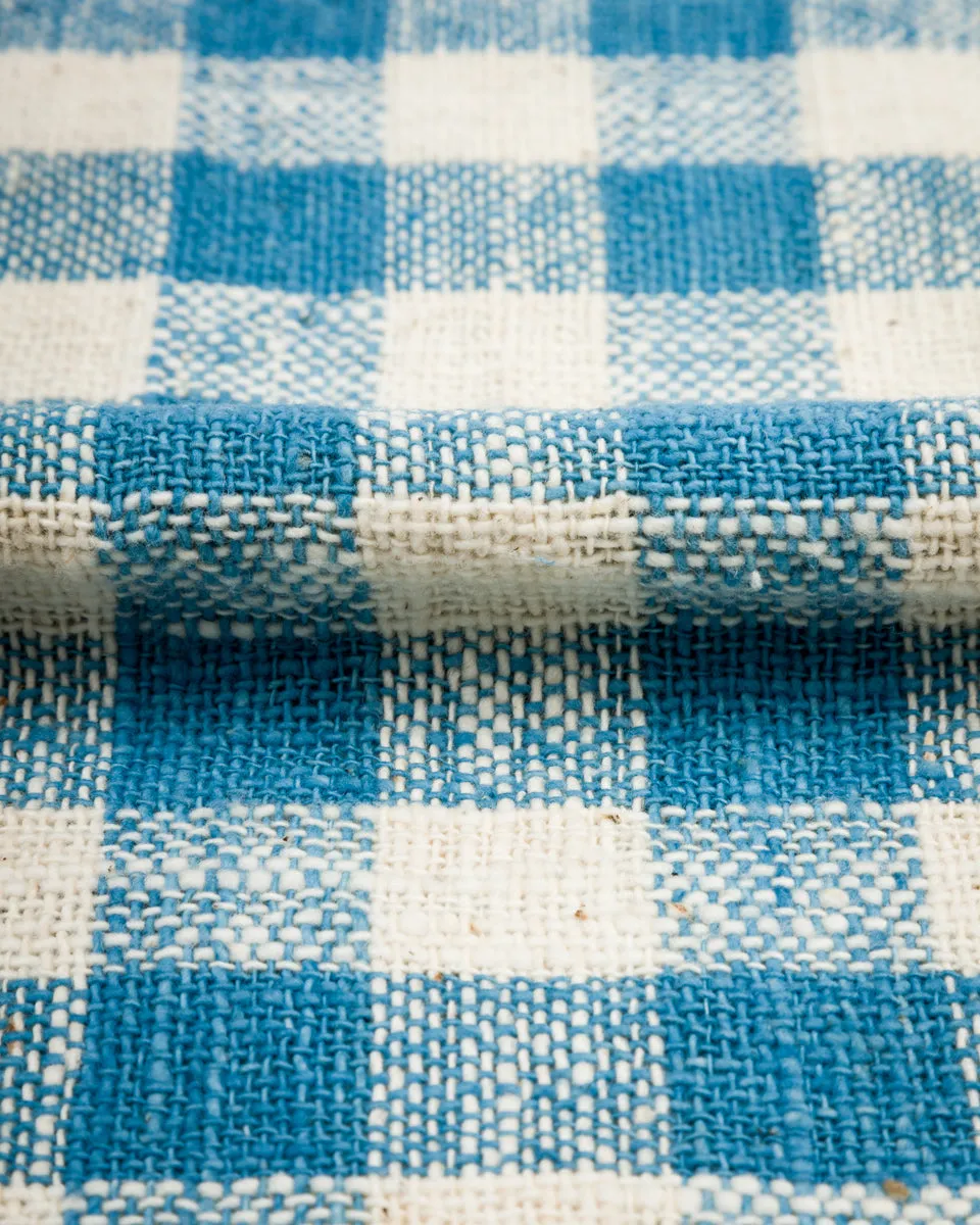 Handwoven Cotton Throw - Indigo / White Plaid Large