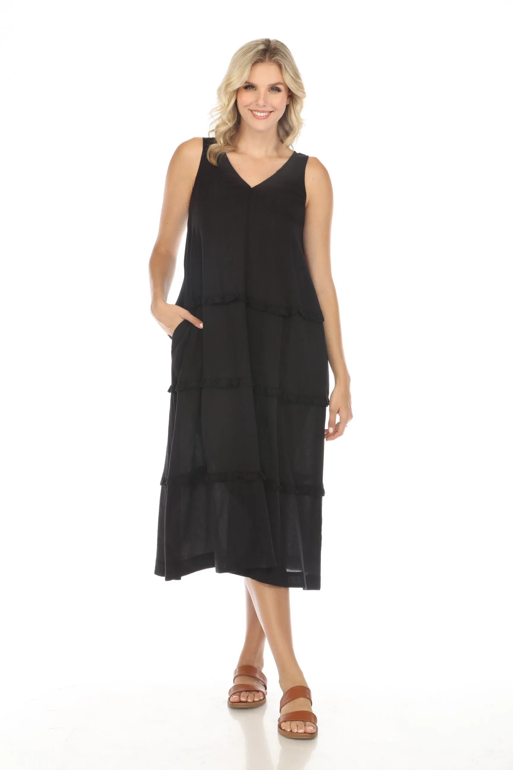 Johnny Was Calme Tiered Ruffles V-Neck Trapeze Dress Boho Chic O31116