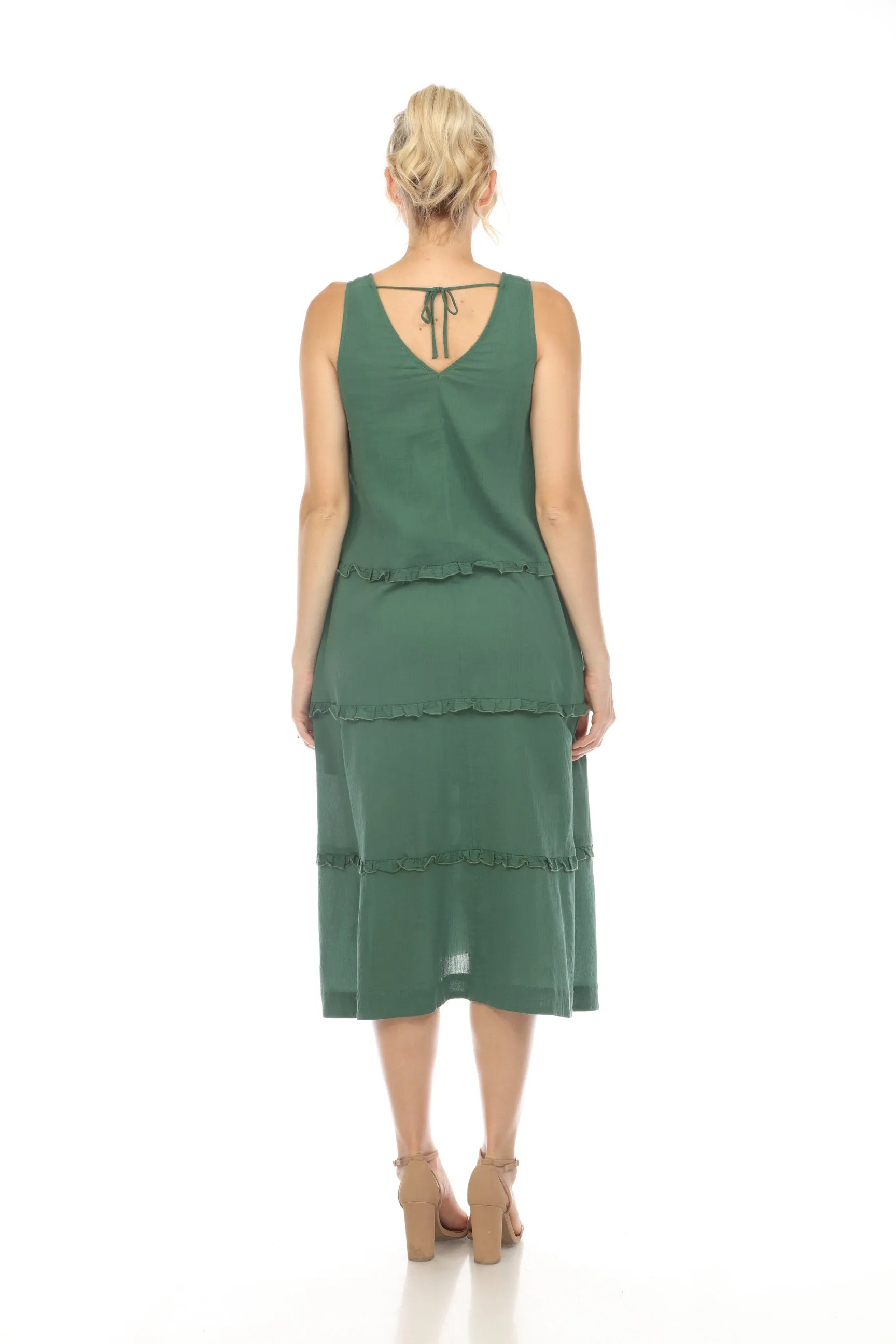 Johnny Was Calme Tiered Ruffles V-Neck Trapeze Dress Boho Chic O31116