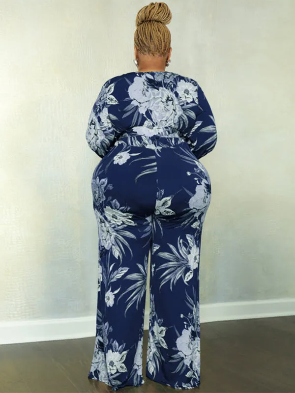Large size fresh and sweet women's jumpsuit with belt