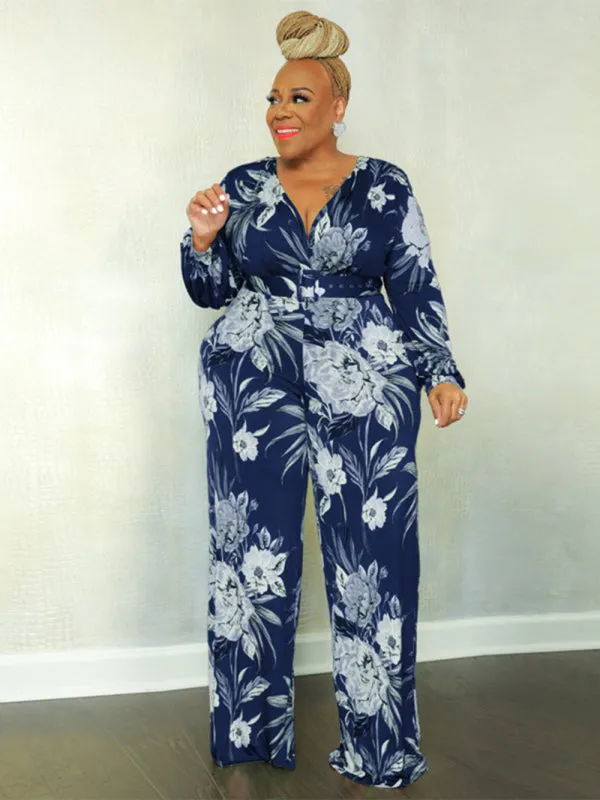 Large size fresh and sweet women's jumpsuit with belt