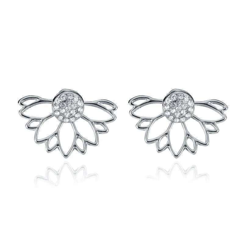 Lotus Flower Crystal Stud Earrings & Jacket