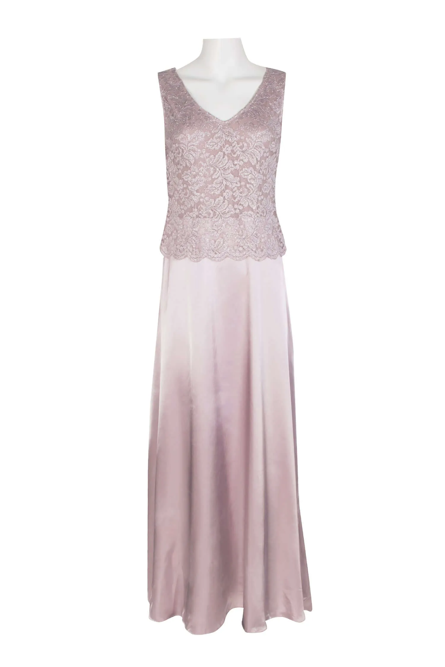 Marina Crew Neck Sleeveless Embroidered Top Zipper Back Solid Satin Dress with Jacket 2 Piece Set