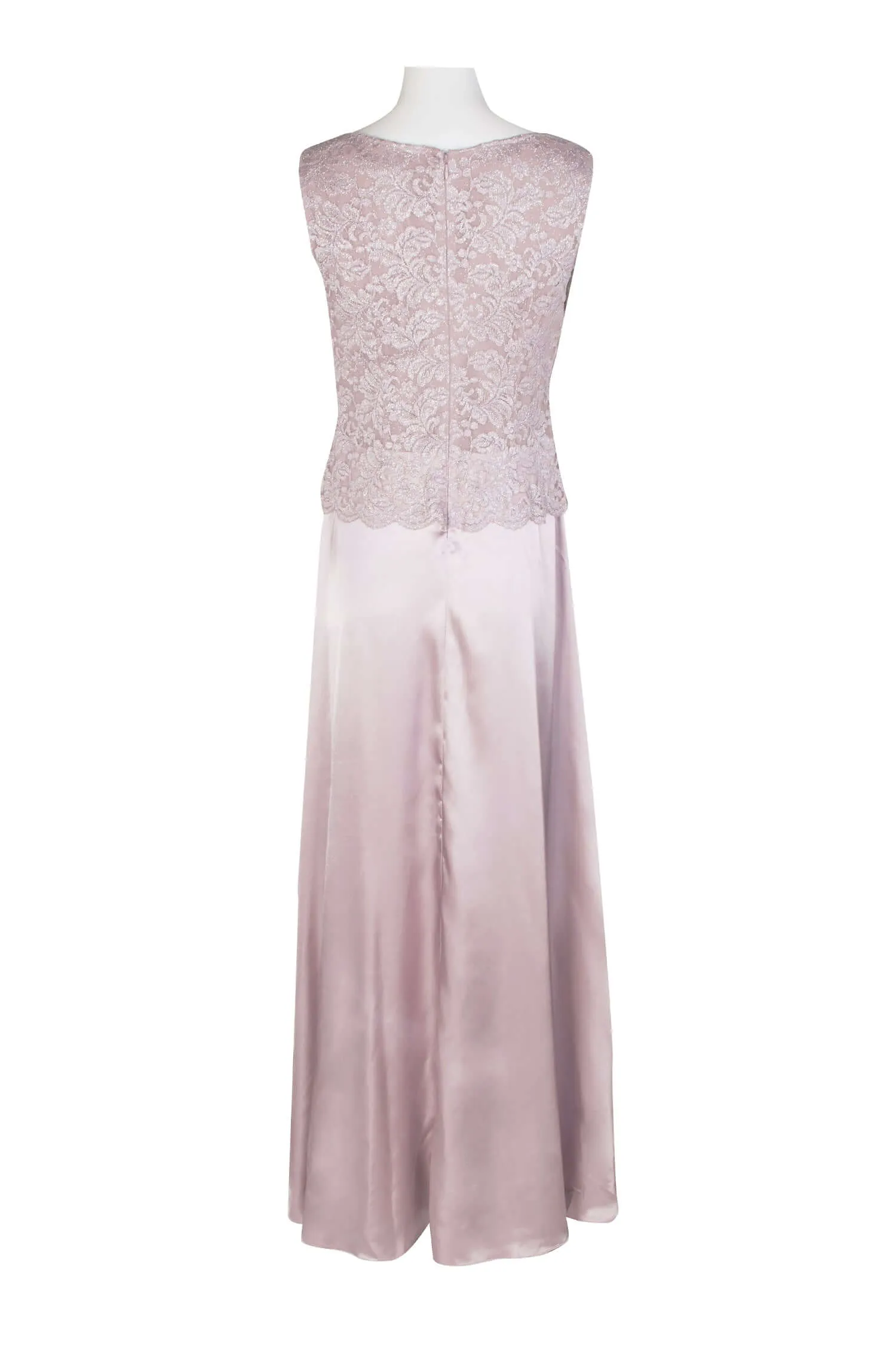 Marina Crew Neck Sleeveless Embroidered Top Zipper Back Solid Satin Dress with Jacket 2 Piece Set