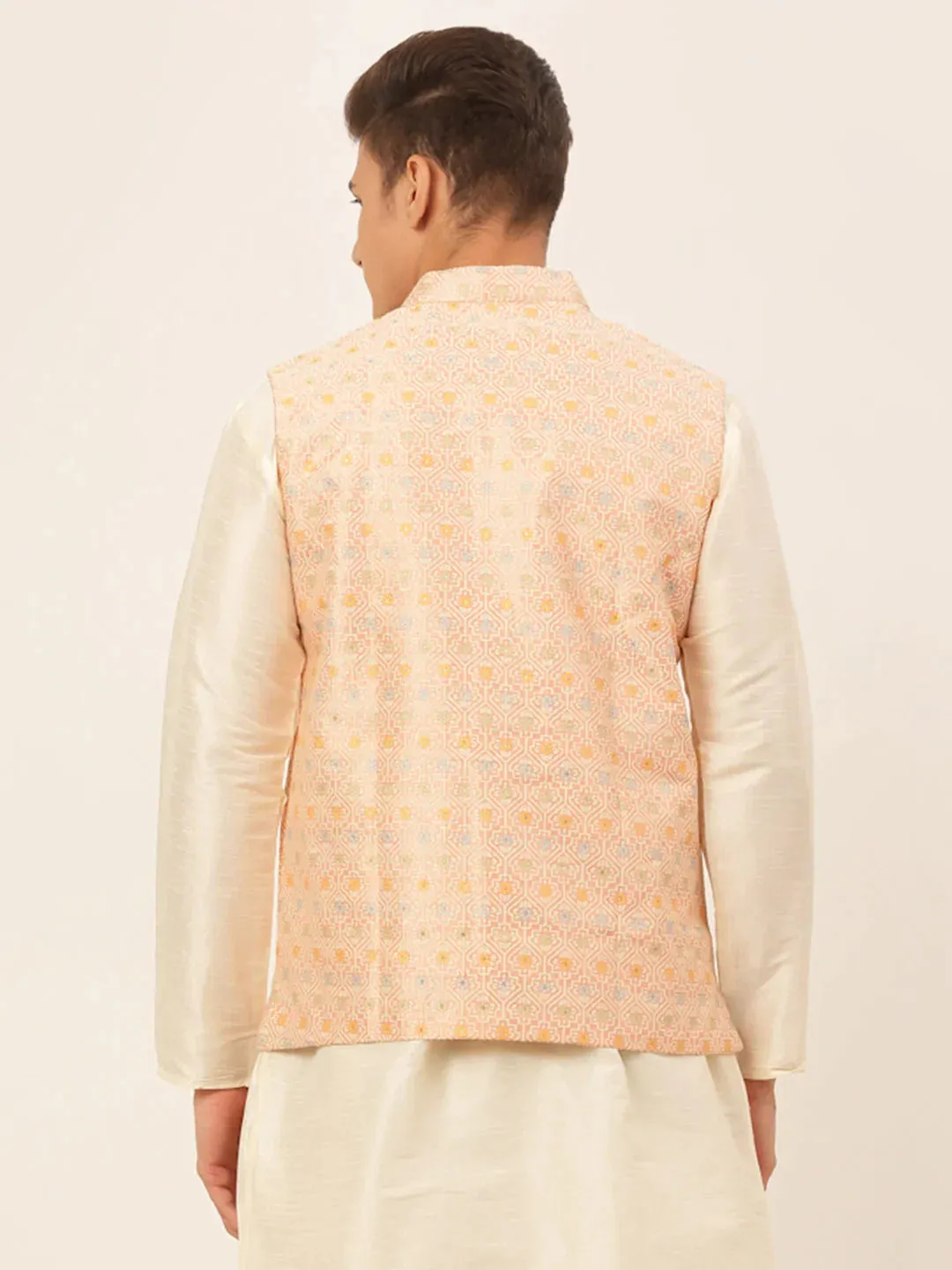 Men Pink Embroidered Nehru Jacket