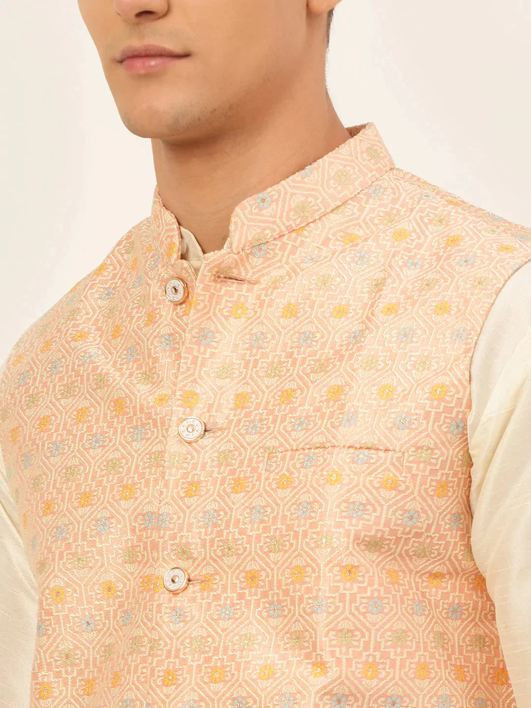 Men Pink Embroidered Nehru Jacket