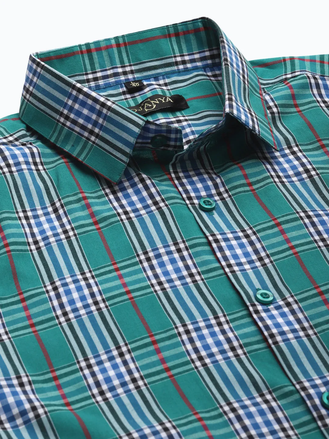 Men's Cotton Green & Blue Formal Shirt - Sojanya
