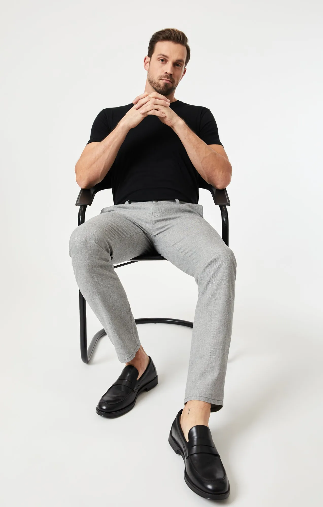 MILTON SLIM STRAIGHT CHINO IN DARK GREY LINEN
