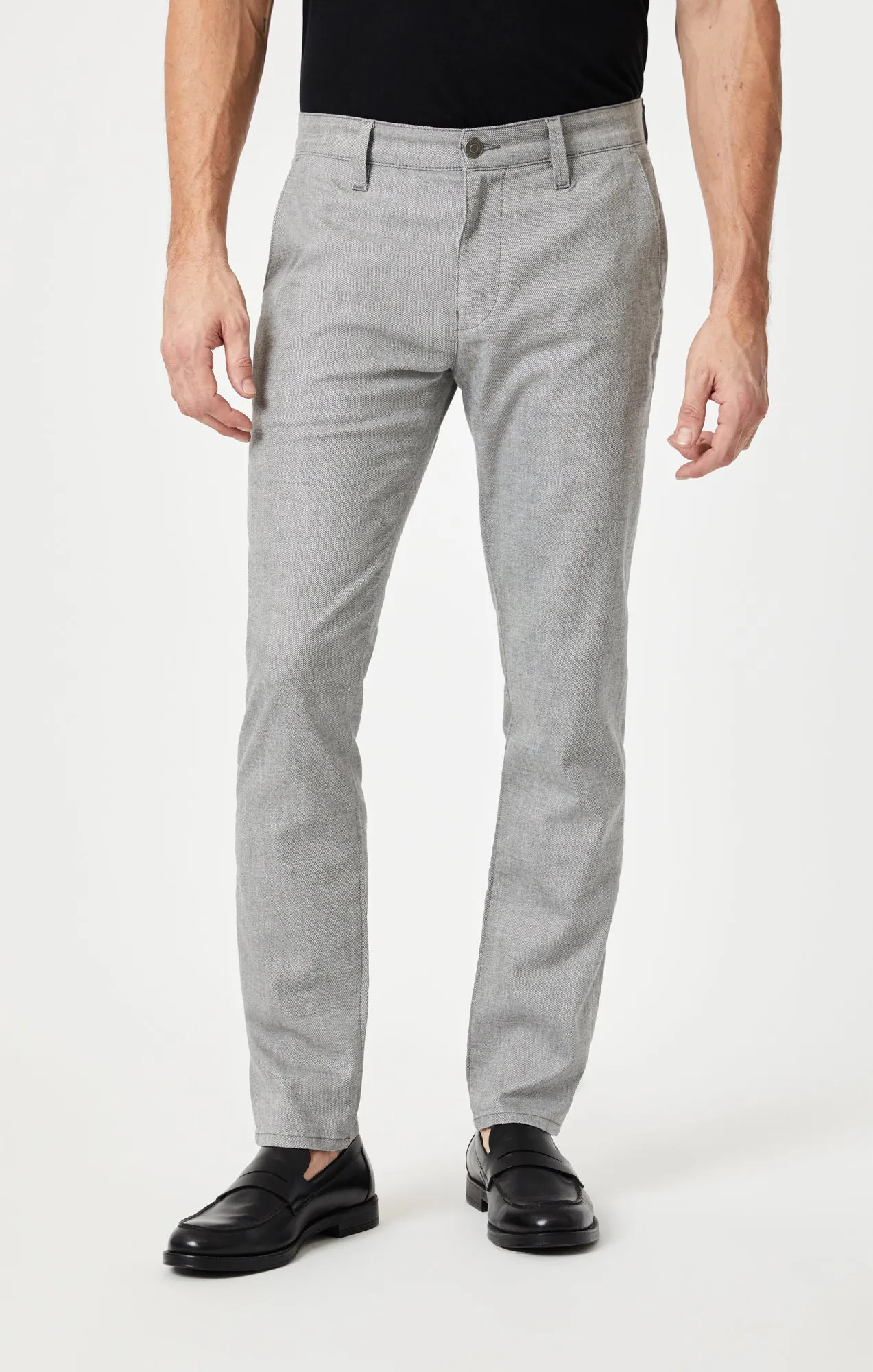 MILTON SLIM STRAIGHT CHINO IN DARK GREY LINEN