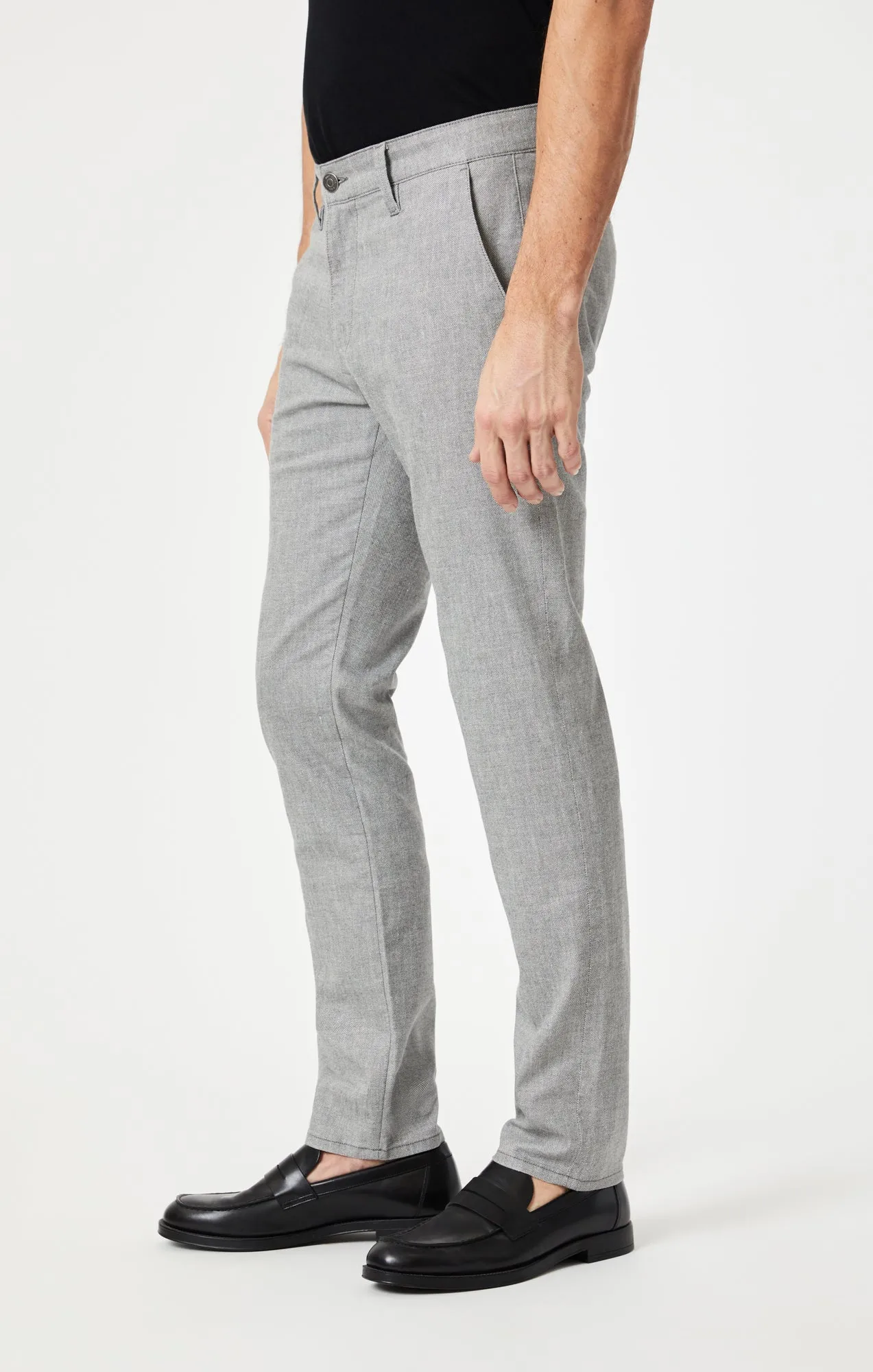 MILTON SLIM STRAIGHT CHINO IN DARK GREY LINEN