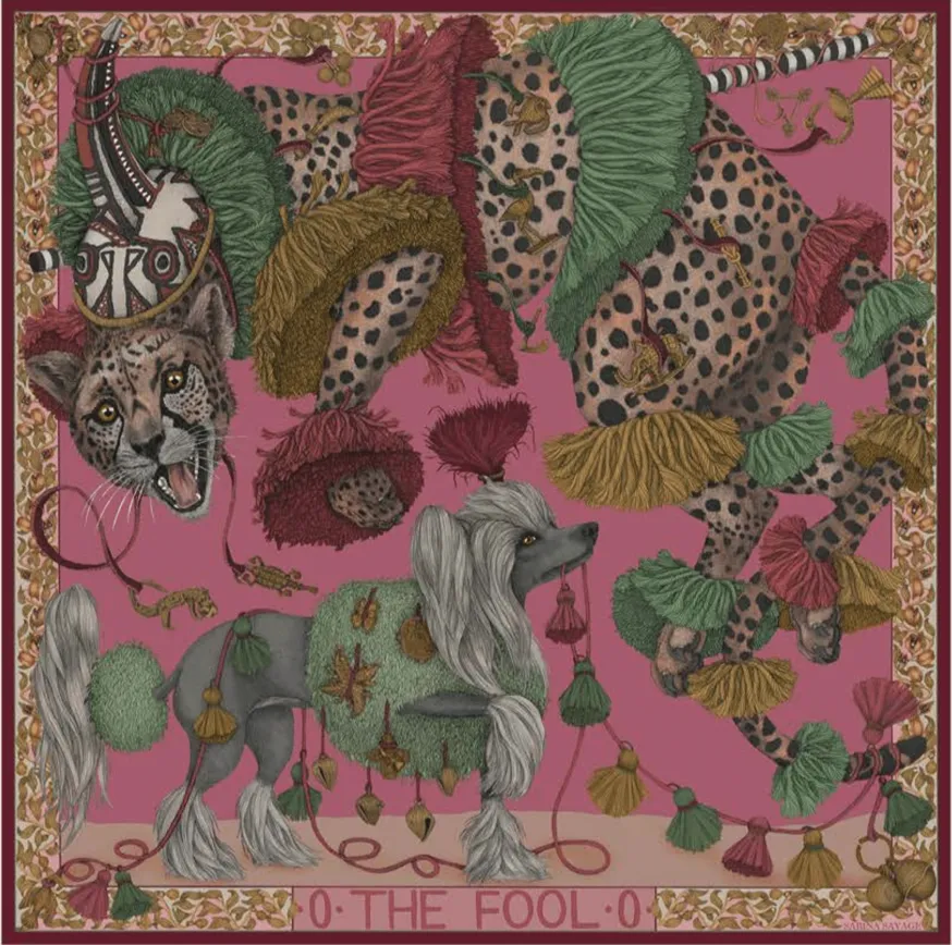 Sabina Savage "The Fool" Divination Celebration Wool/Silk Raspberry/Shell 135cm Square Scarf
