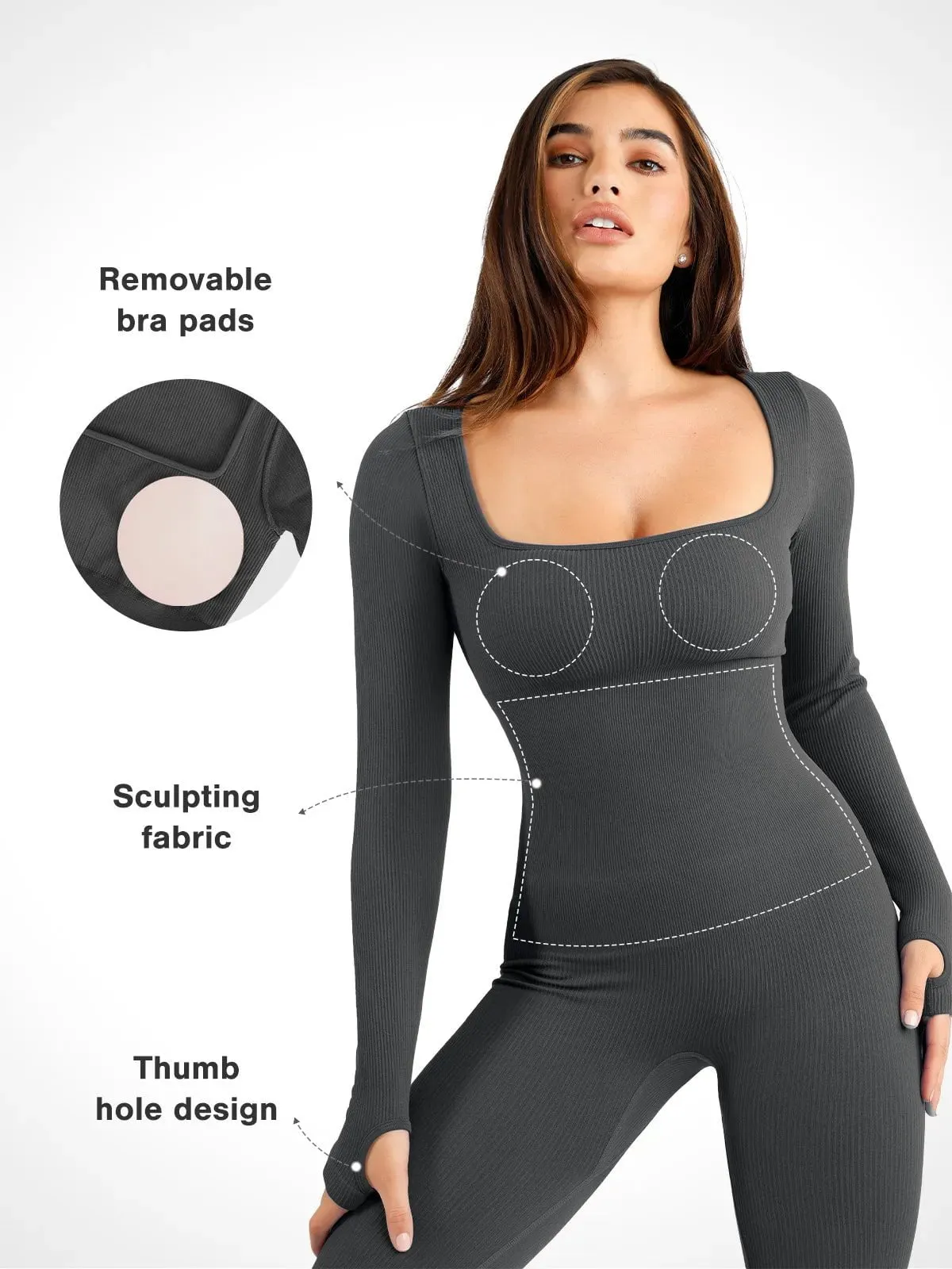 Shapewear Long Sleeve Seamless Thumb Hole Jumpsuit