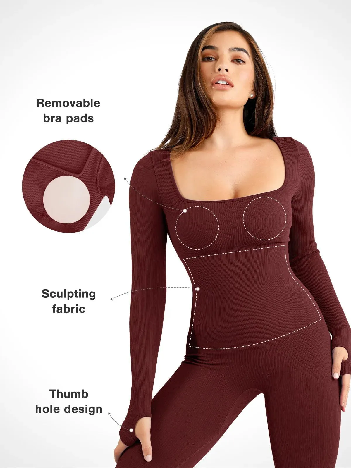 Shapewear Long Sleeve Seamless Thumb Hole Jumpsuit