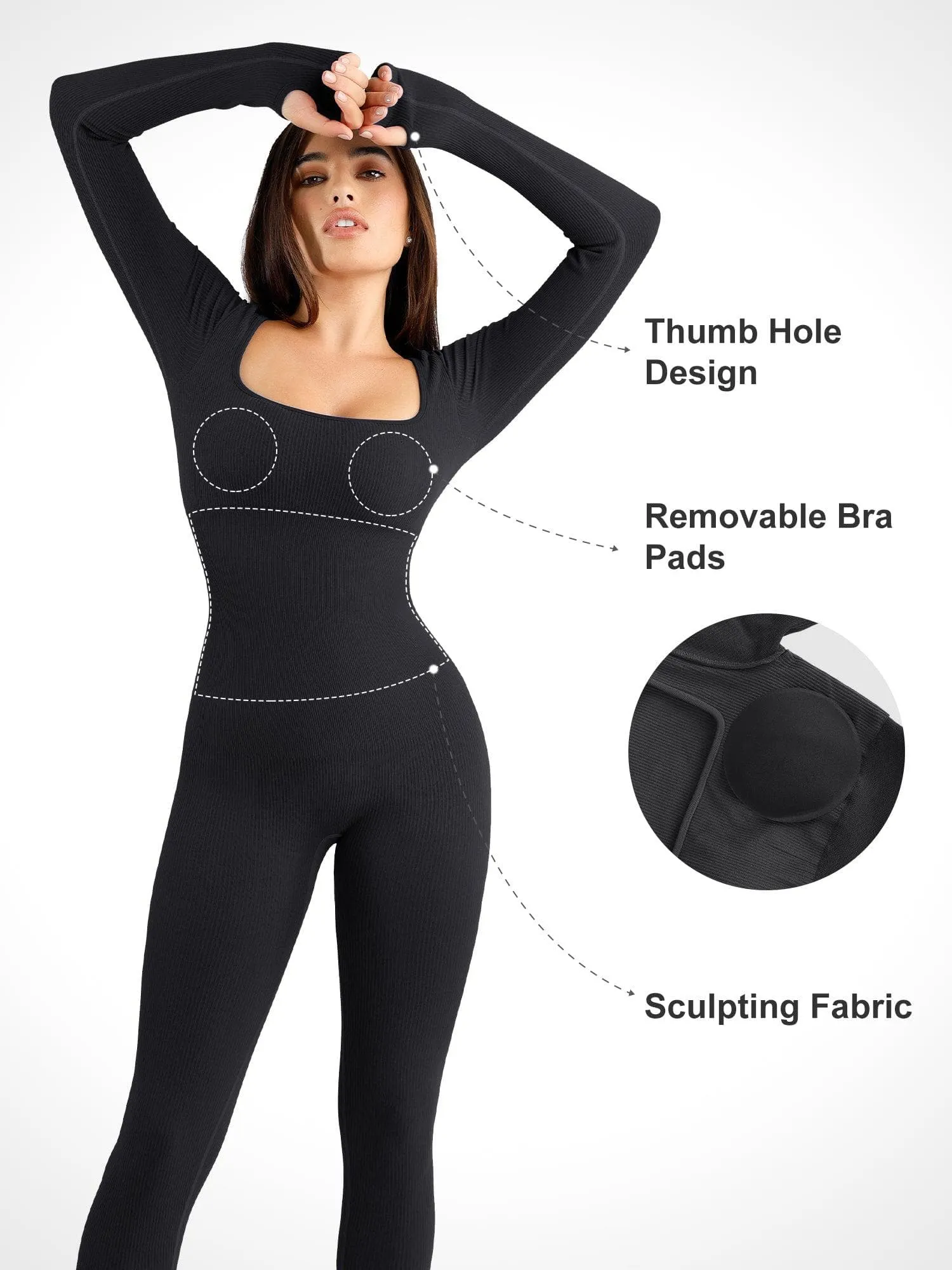 Shapewear Long Sleeve Seamless Thumb Hole Jumpsuit
