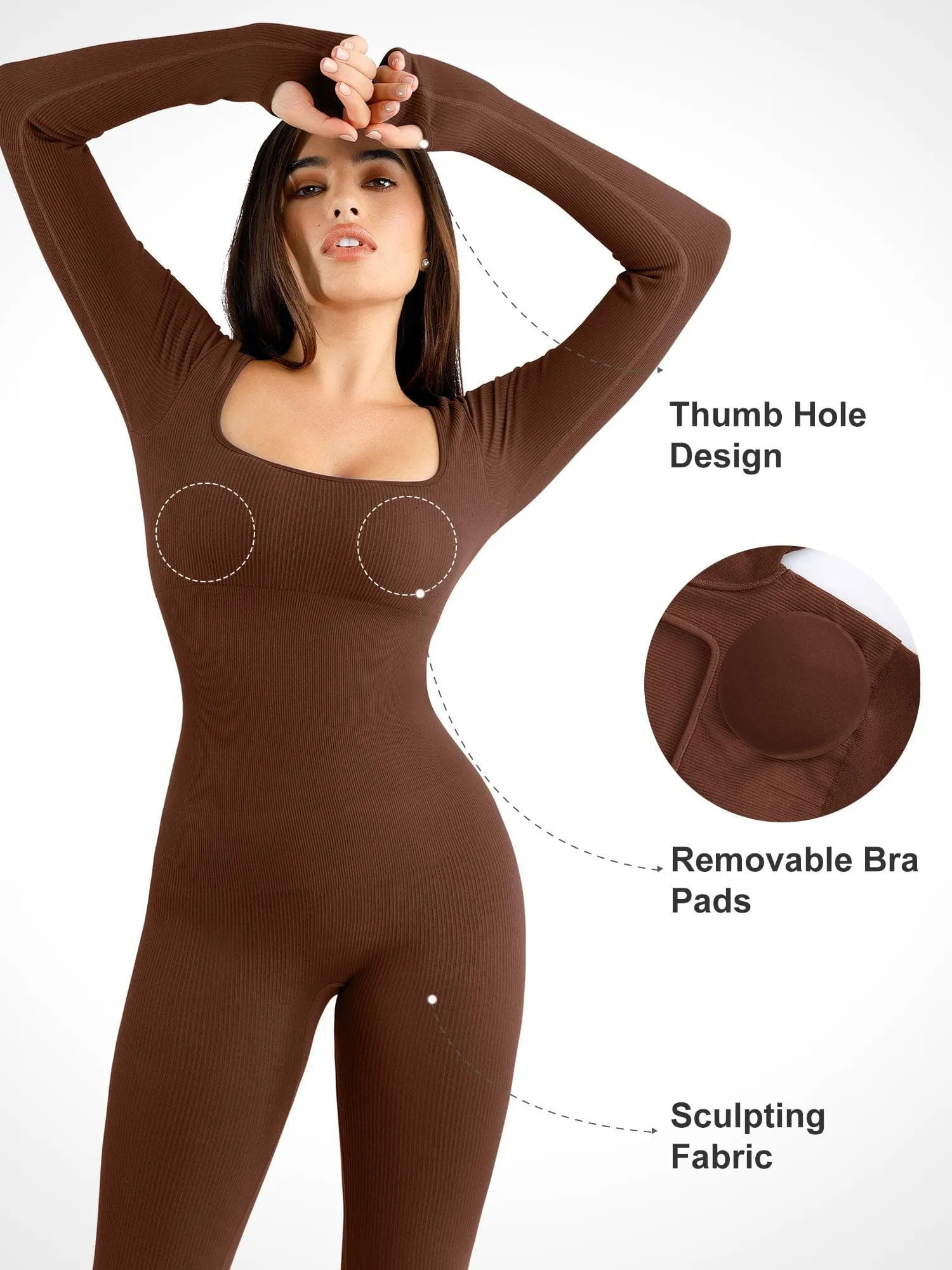 Shapewear Long Sleeve Seamless Thumb Hole Jumpsuit