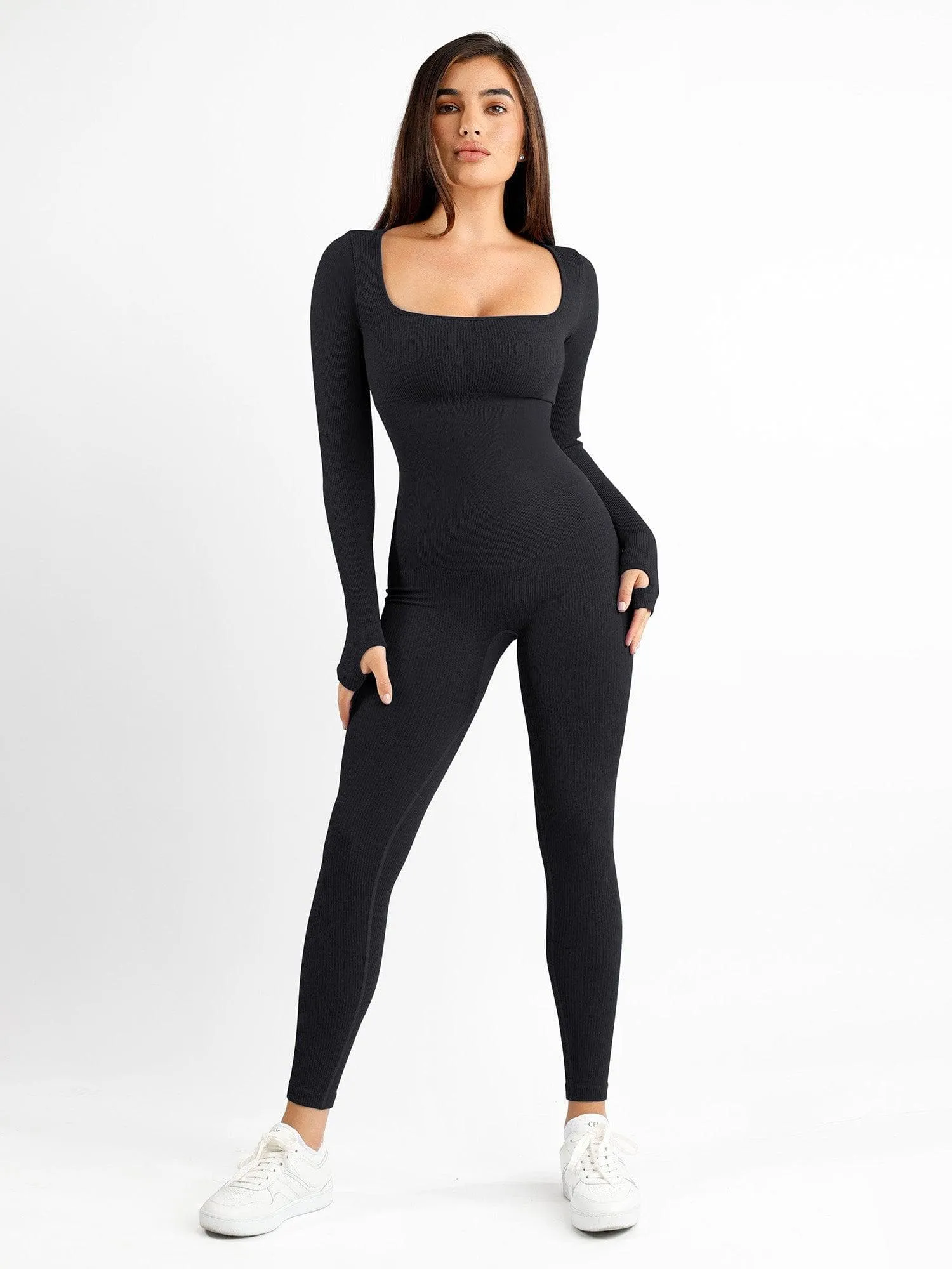 Shapewear Long Sleeve Seamless Thumb Hole Jumpsuit