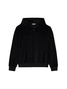 Towelling Zipped Hoodie—black